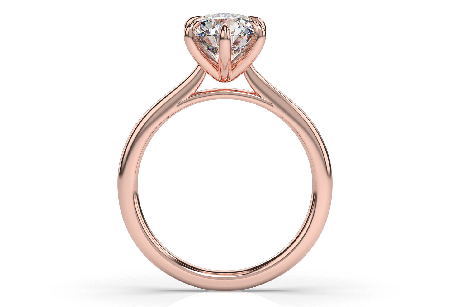 Round Brilliant Rose Gold Six Claw Solitaire Moissanite Engagement Ring