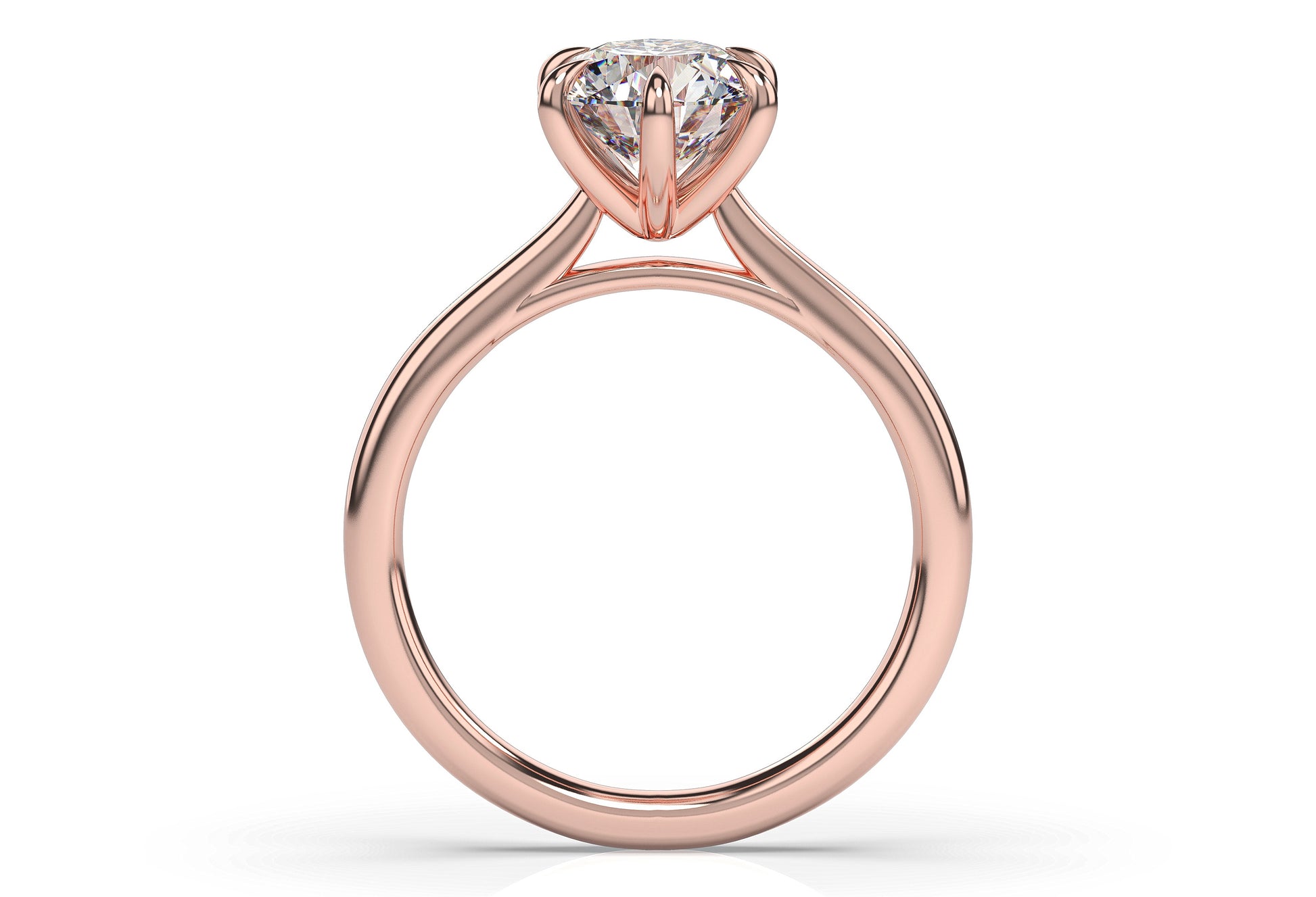 Round Brilliant Rose Gold Six Claw Solitaire Moissanite Engagement Ring