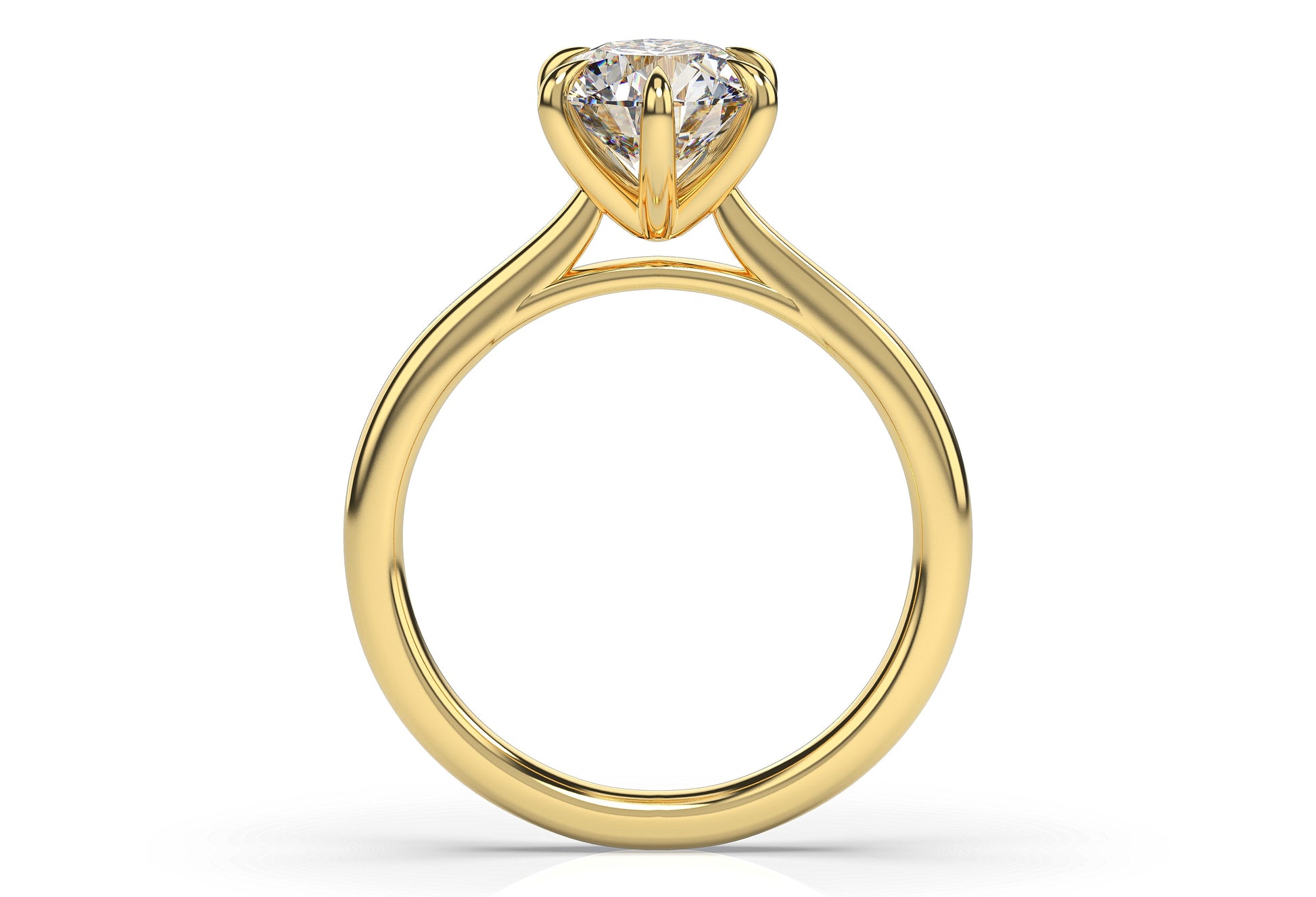 Round Brilliant Yellow Gold Six Claw Solitaire Moissanite Engagement Ring
