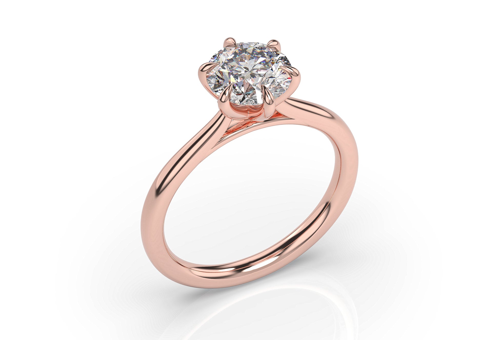 Round Brilliant Rose Gold Six Claw Solitaire Moissanite Engagement Ring