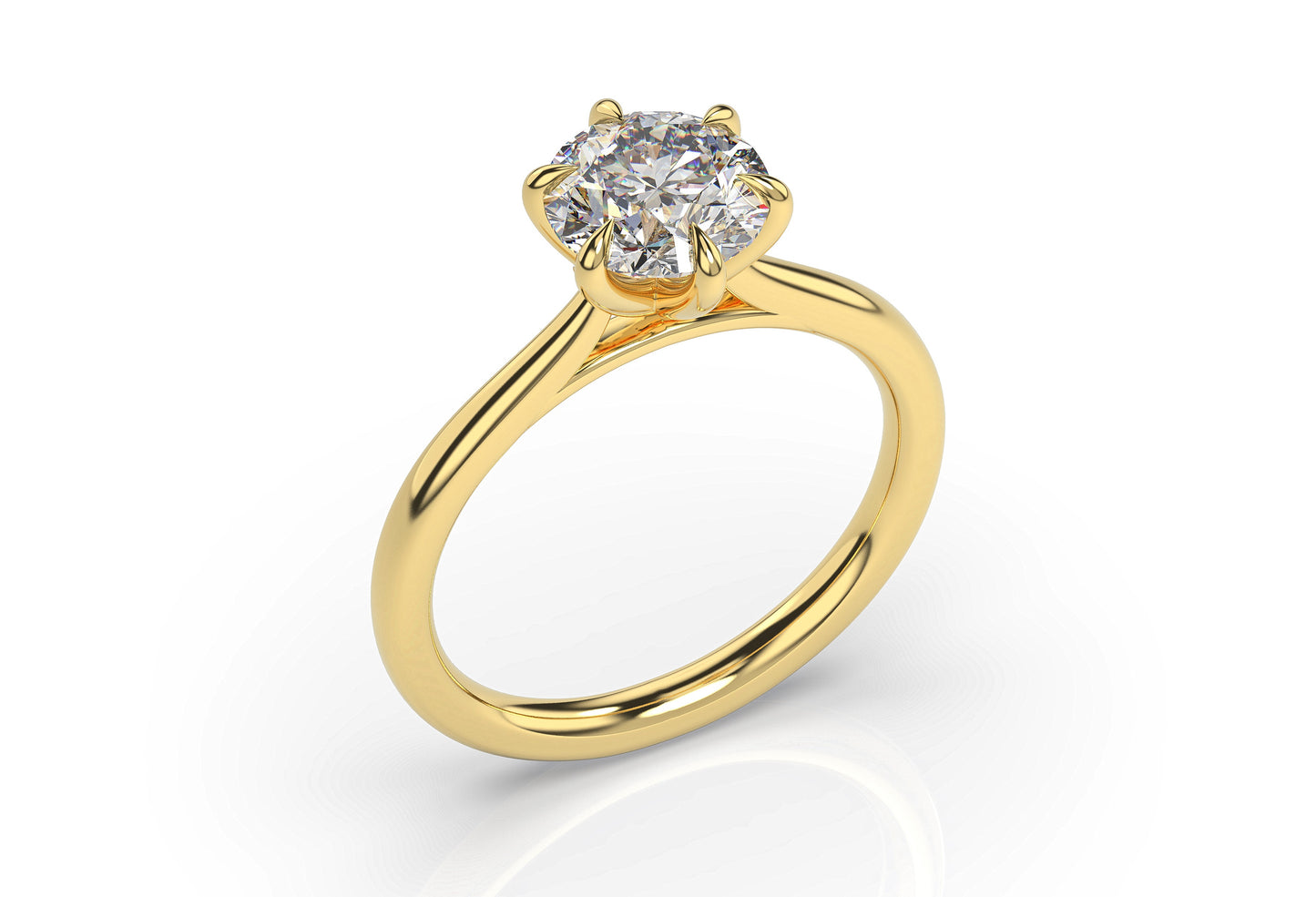 Round Brilliant Yellow Gold Six Claw Solitaire Moissanite Engagement Ring