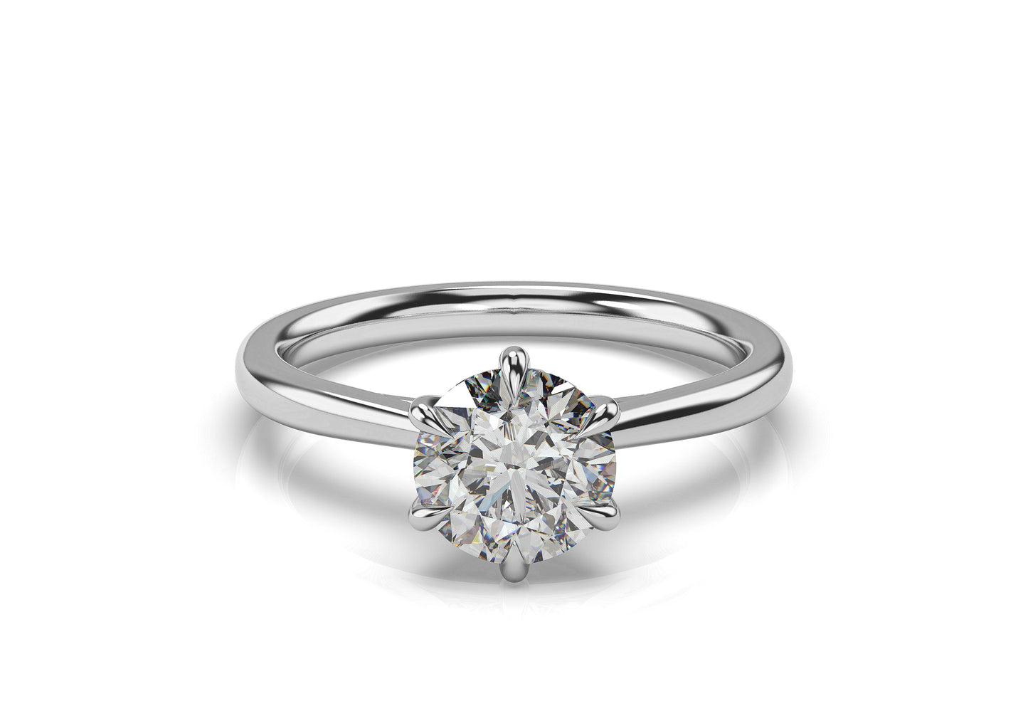 Round Brilliant White Gold Six Claw Solitaire Moissanite Engagement Ring