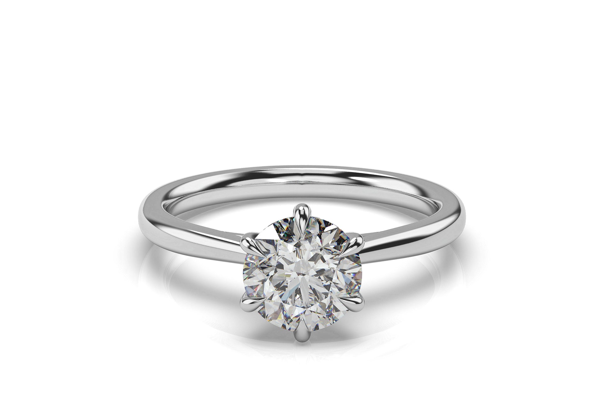 Round Brilliant White Gold Six Claw Solitaire Moissanite Engagement Ring