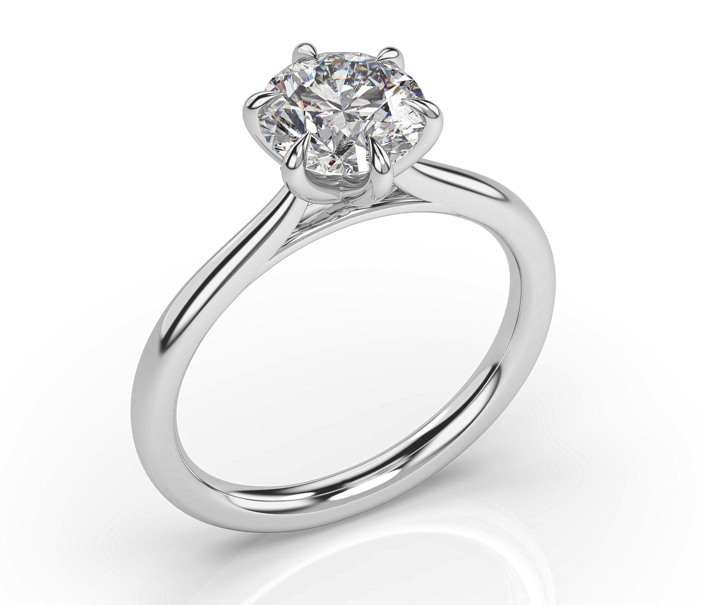 Round Brilliant White Gold Six Claw Solitaire Moissanite Engagement Ring