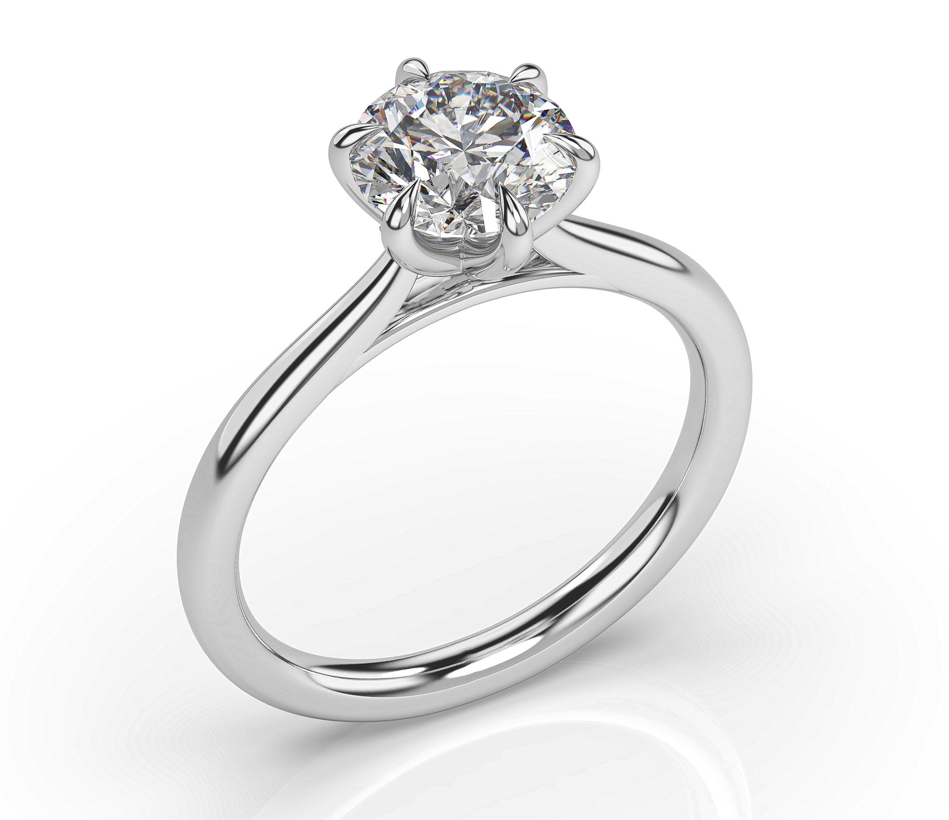Round Brilliant White Gold Six Claw Solitaire Moissanite Engagement Ring