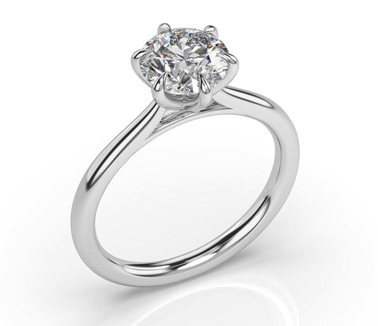 Round Brilliant White Gold Six Claw Solitaire Moissanite Engagement Ring