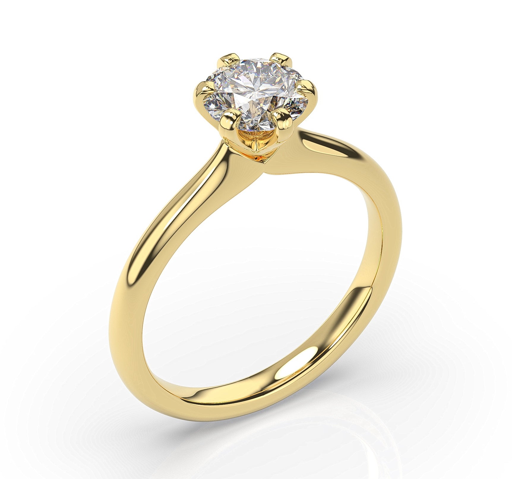 Round Brilliant Rose Gold Six Claw Solitaire Moissanite Engagement Ring