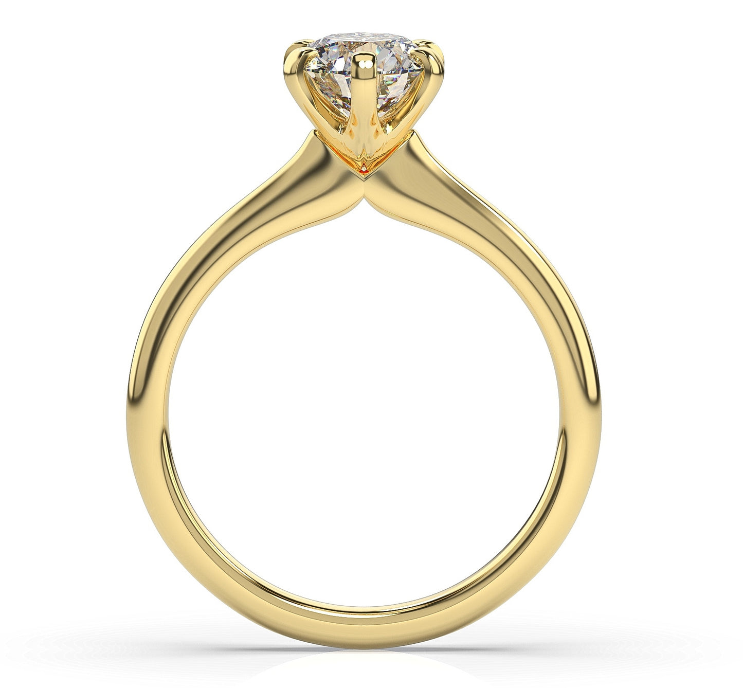 Round Brilliant Yellow Gold Six Claw Solitaire Moissanite Engagement Ring