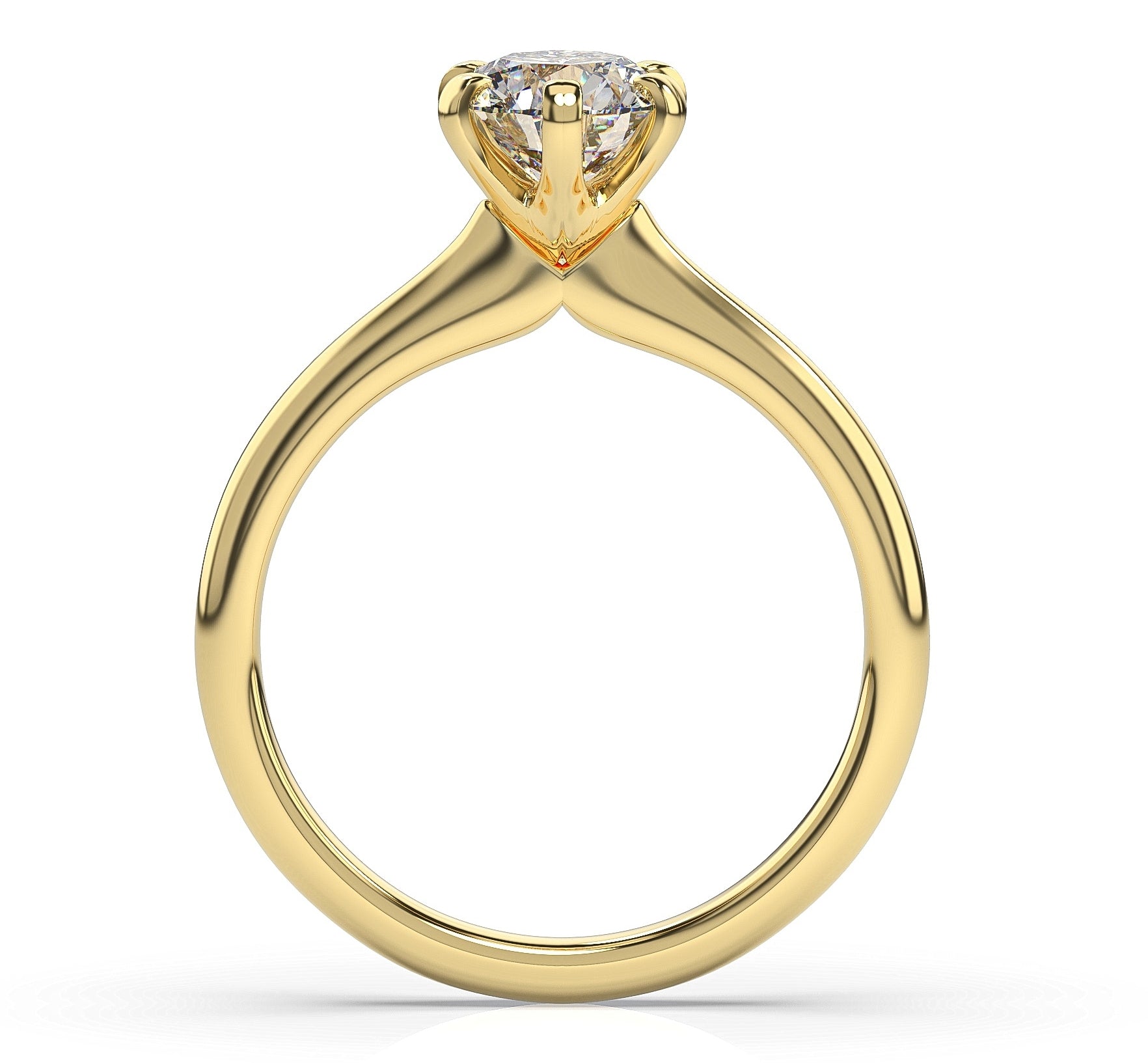 Round Brilliant Yellow Gold Six Claw Solitaire Moissanite Engagement Ring