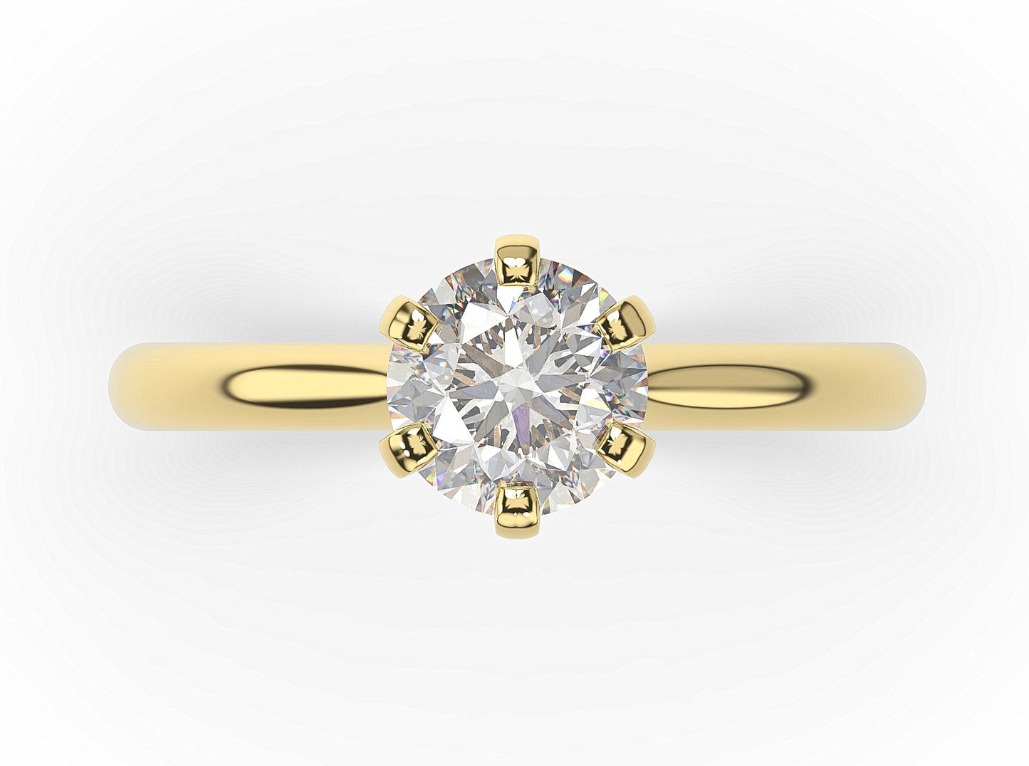 Round Brilliant Yellow Gold Six Claw Solitaire Moissanite Engagement Ring