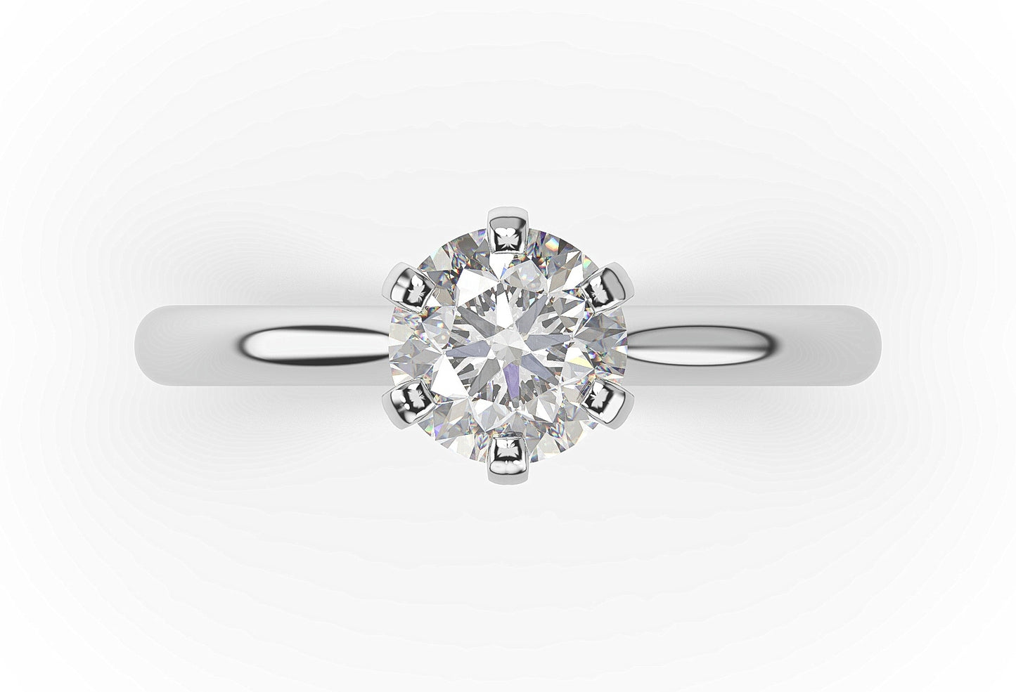 Round Brilliant White Gold Six Claw Solitaire Moissanite Engagement Ring