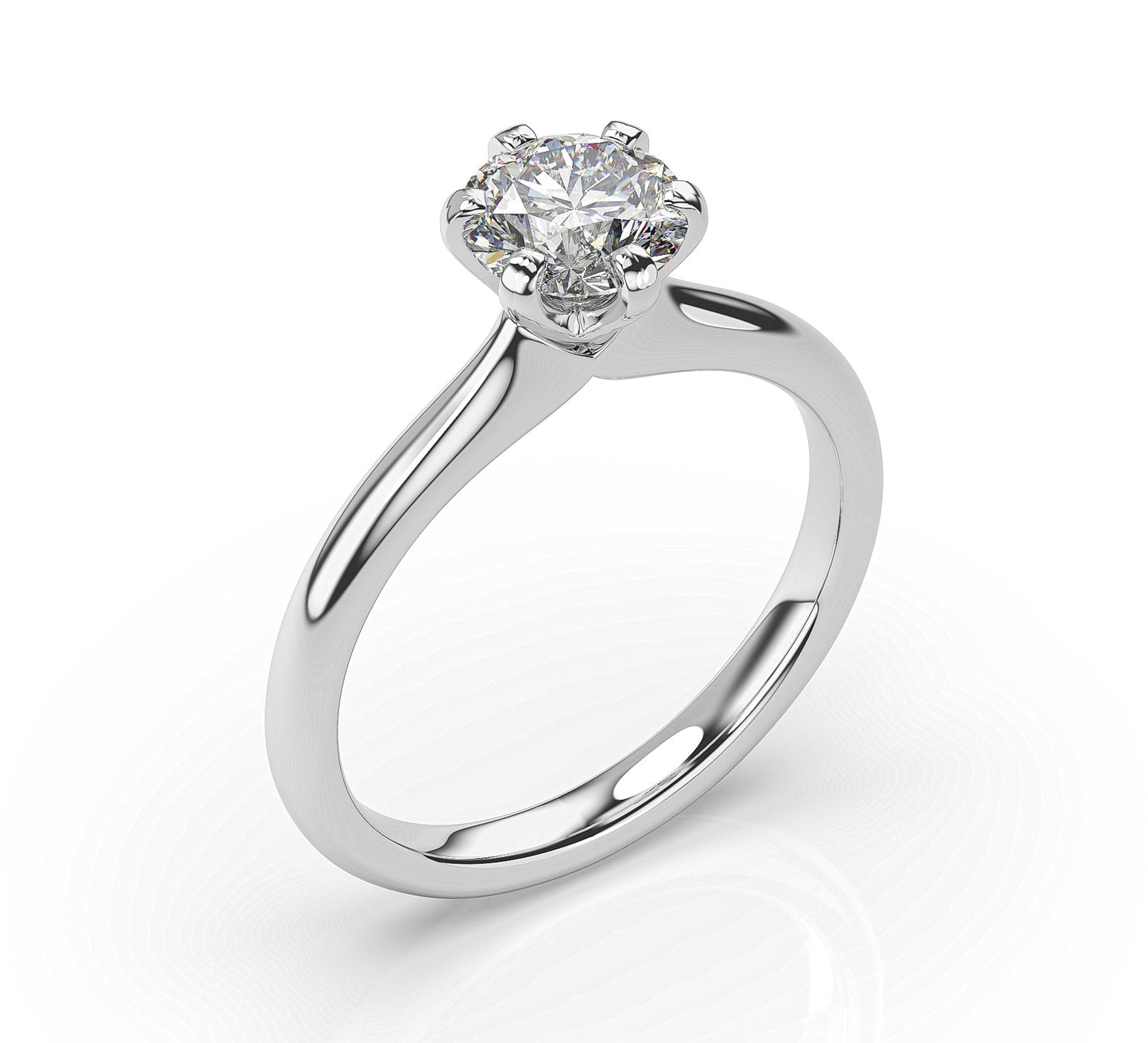 Round Brilliant White Gold Six Claw Solitaire Moissanite Engagement Ring
