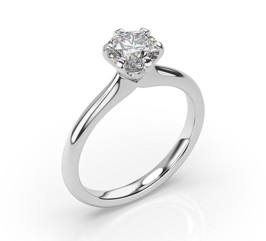 Round Brilliant White Gold Six Claw Solitaire Moissanite Engagement Ring