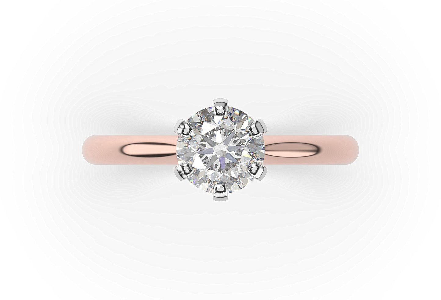 Round Brilliant White & Rose Gold Six Claw Solitaire Moissanite Engagement Ring