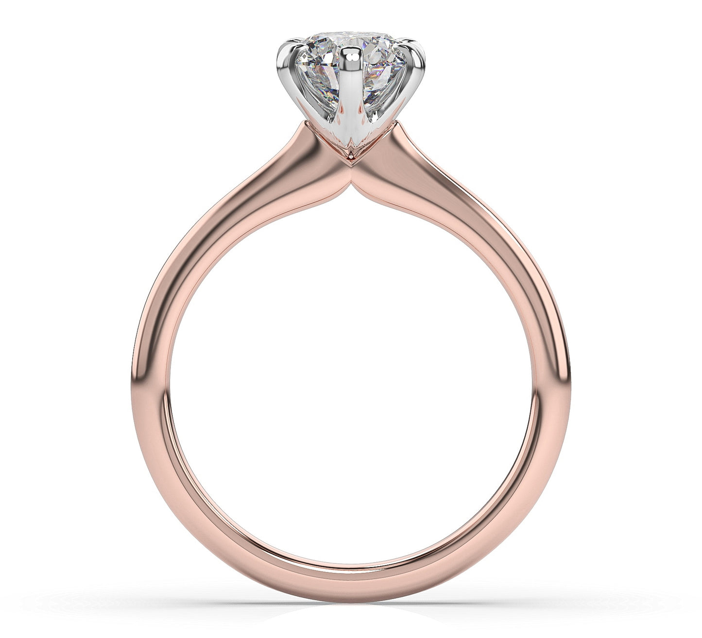 Round Brilliant White & Rose Gold Six Claw Solitaire Moissanite Engagement Ring
