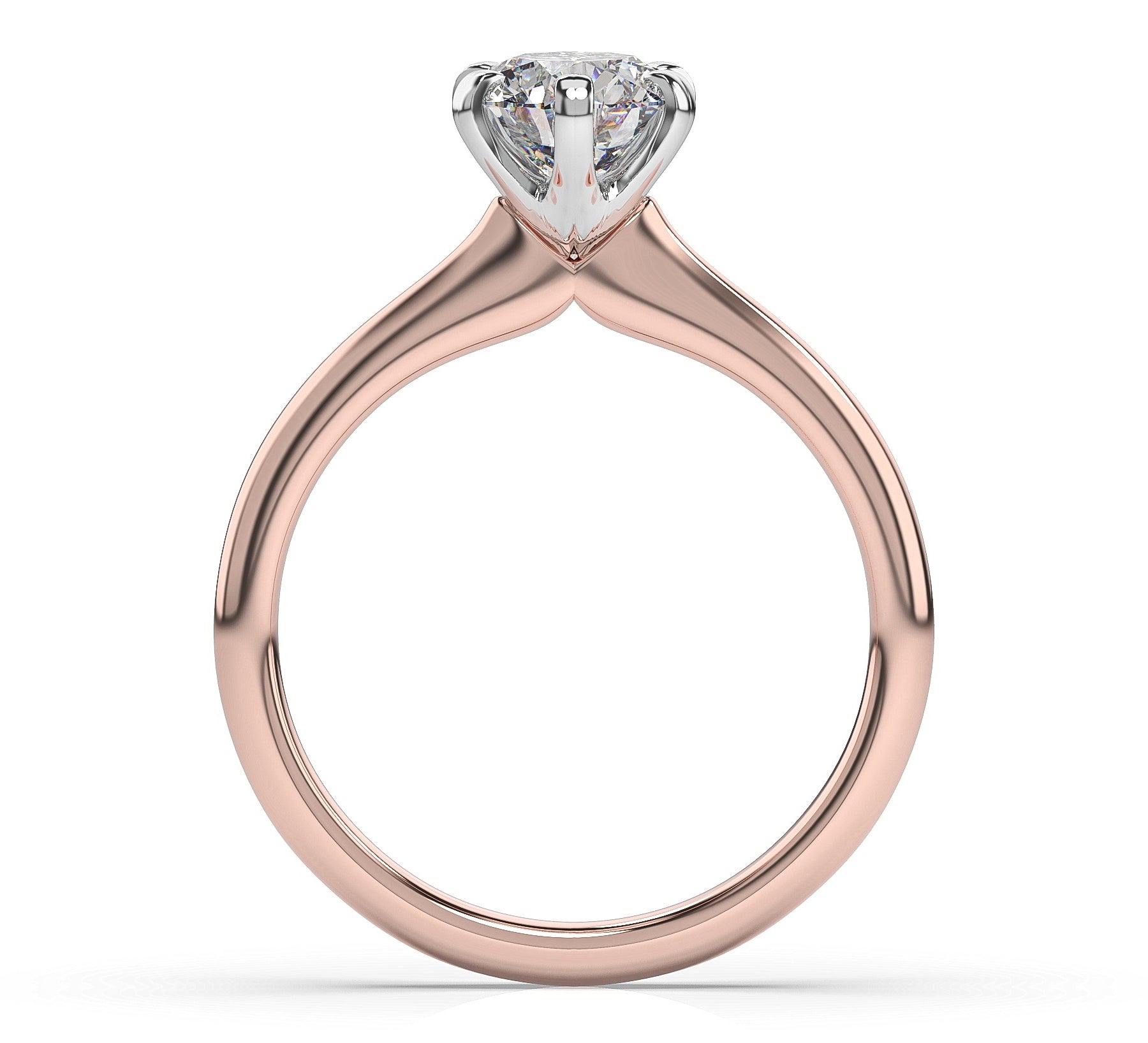Round Brilliant White & Rose Gold Six Claw Solitaire Moissanite Engagement Ring