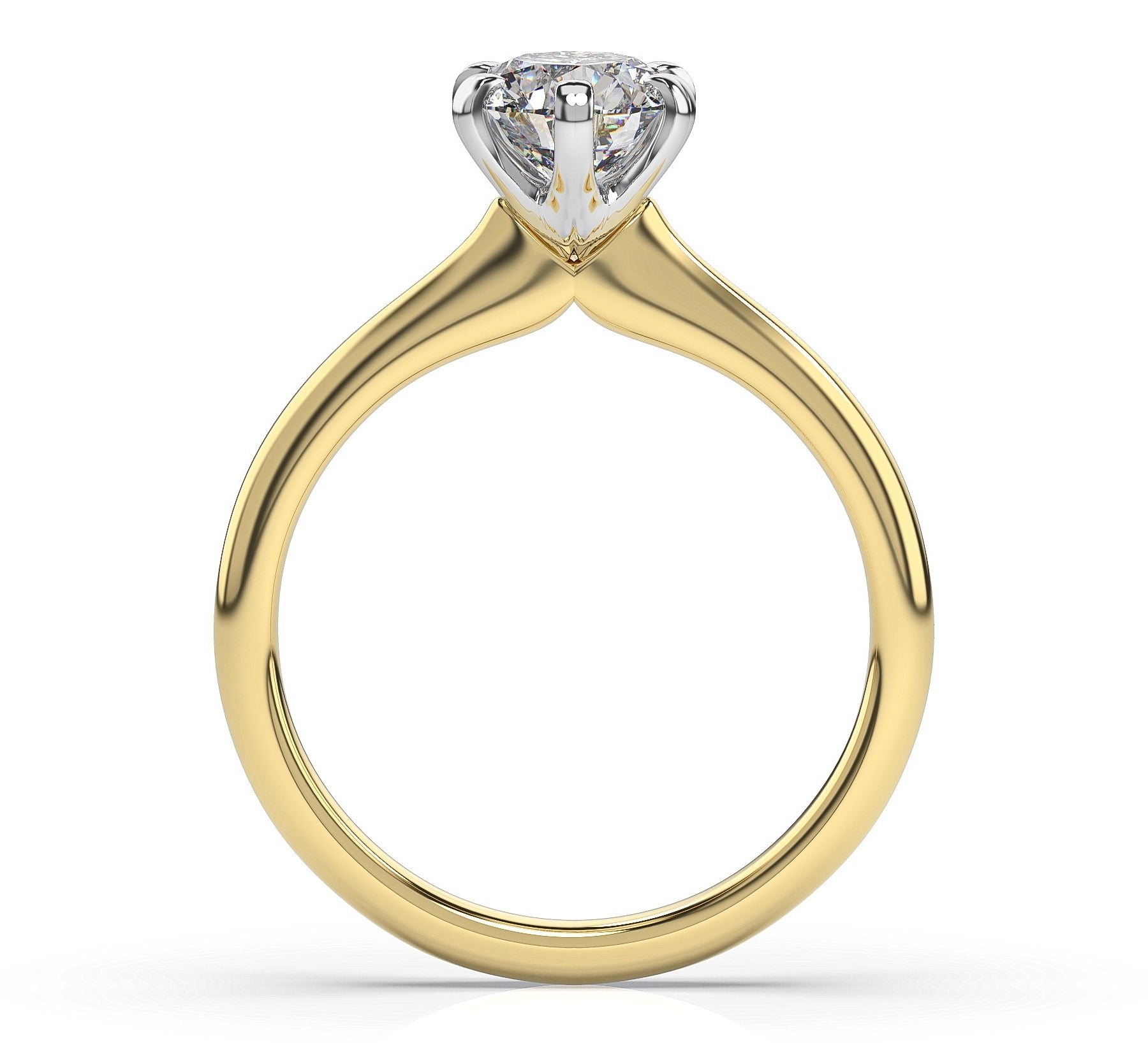 Round Brilliant White & Yellow Gold Six Claw Solitaire Moissanite Engagement Ring