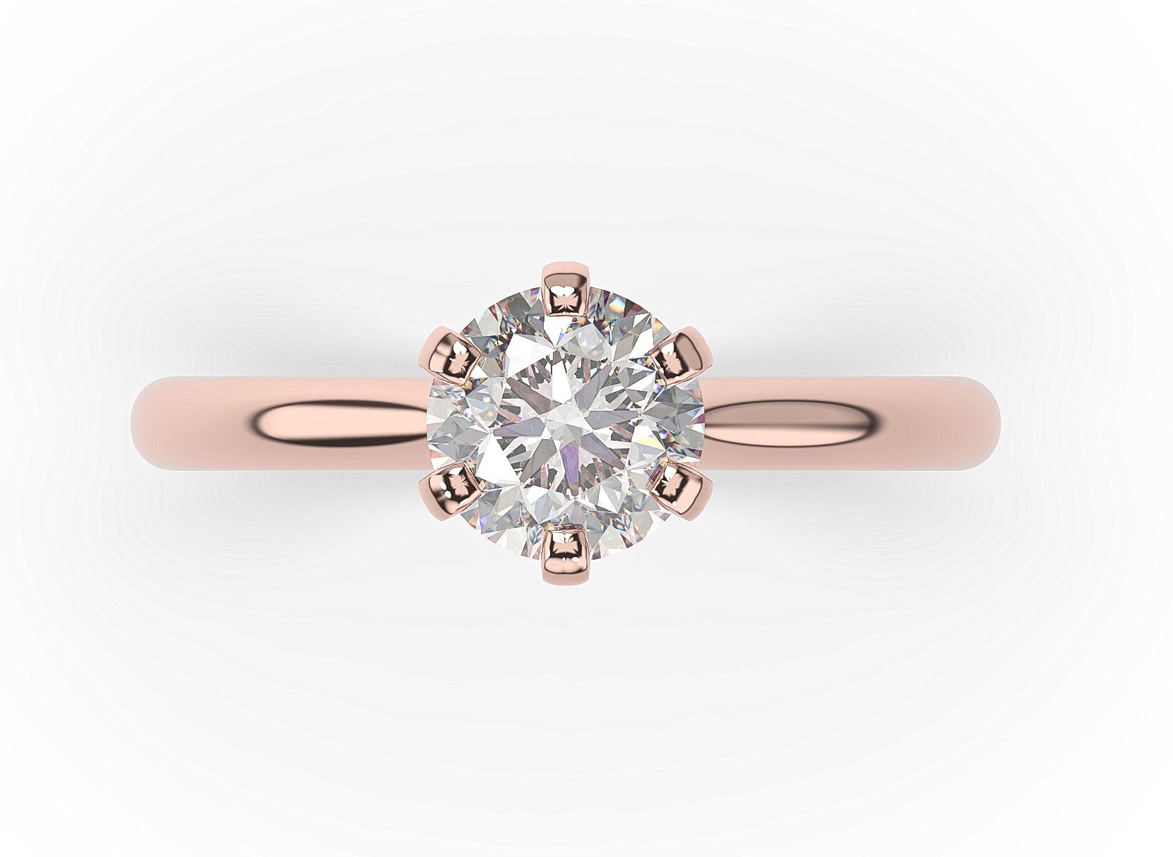 Round Brilliant Rose Gold Six Claw Solitaire Moissanite Engagement Ring