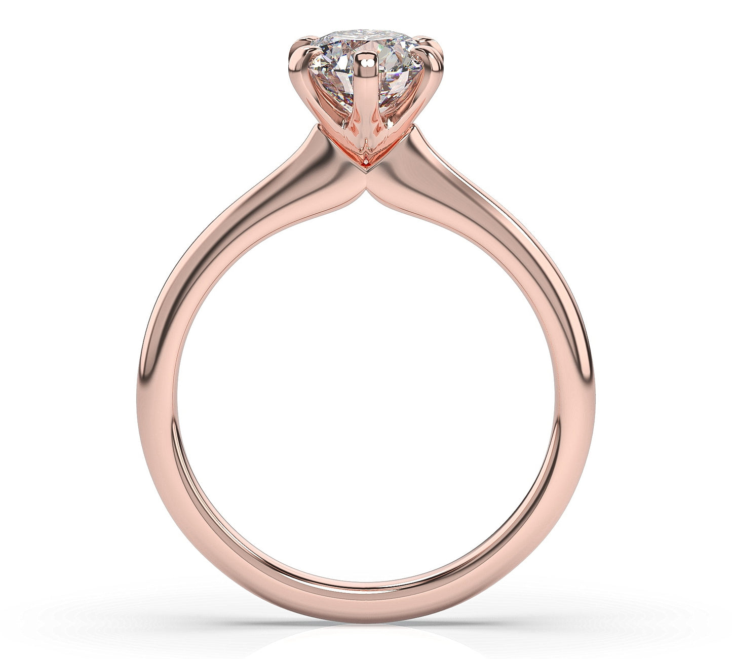 Round Brilliant Rose Gold Six Claw Solitaire Moissanite Engagement Ring