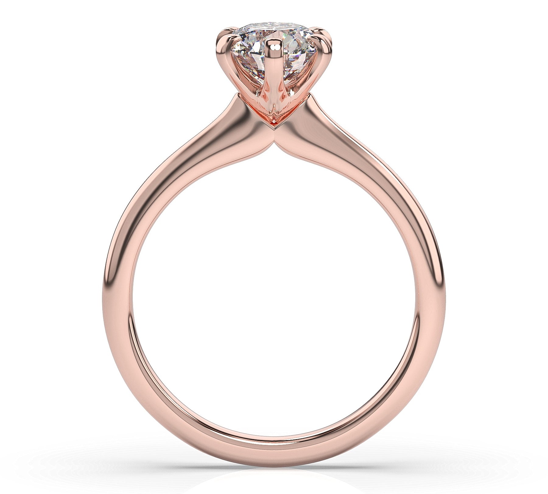 Round Brilliant Rose Gold Six Claw Solitaire Moissanite Engagement Ring