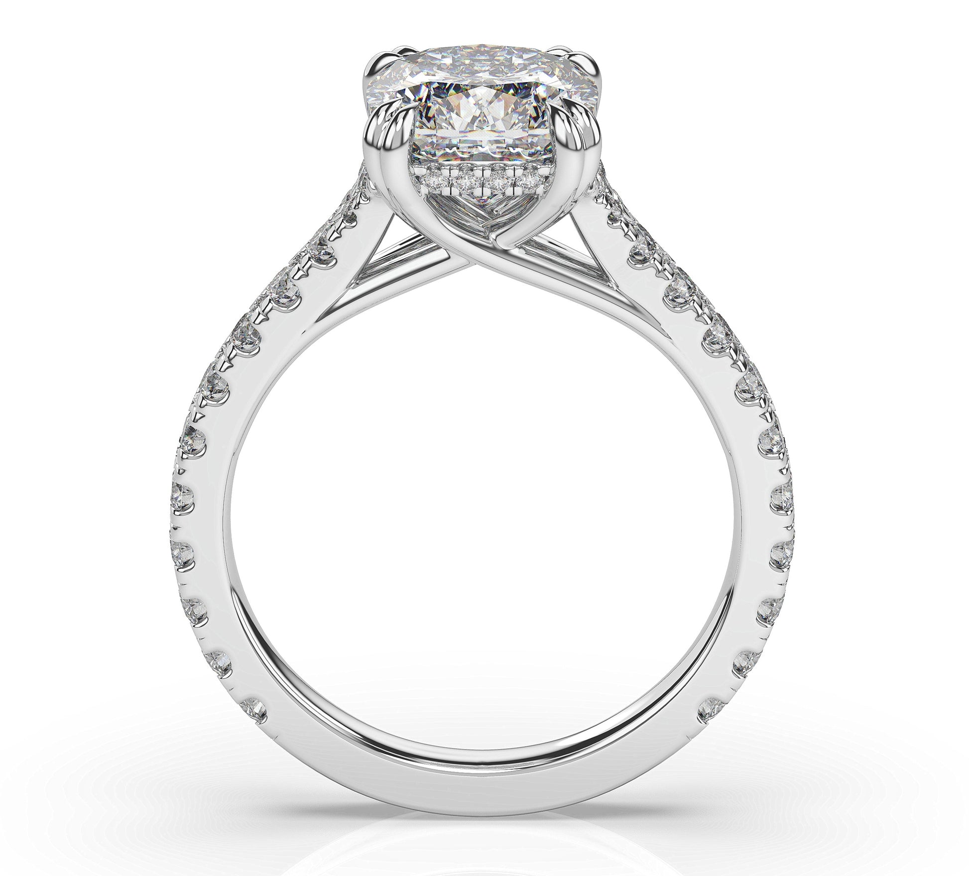 Cushion White Gold Pave Moissanite Engagement Ring