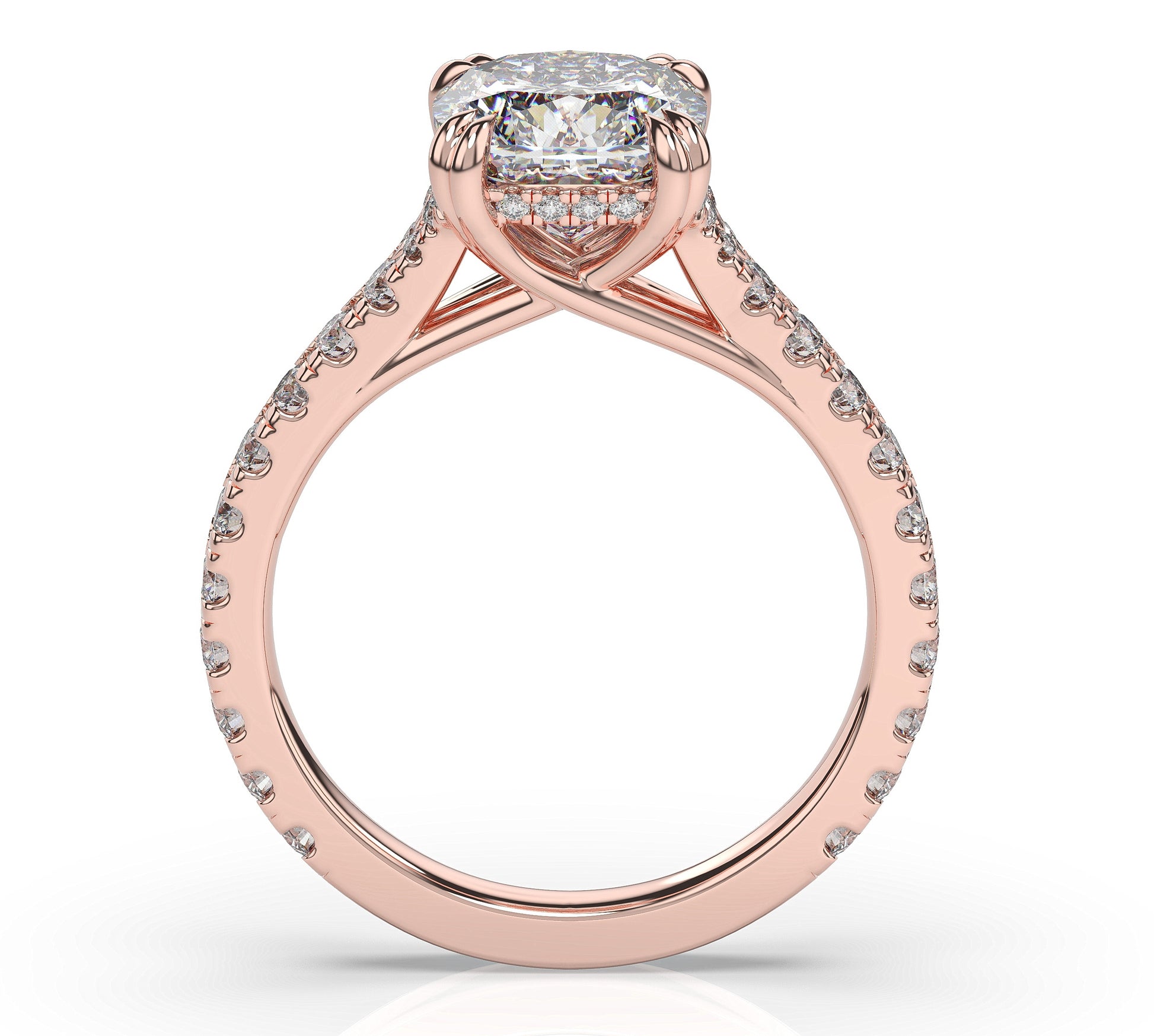 Cushion Rose Gold Pave Moissanite Engagement Ring