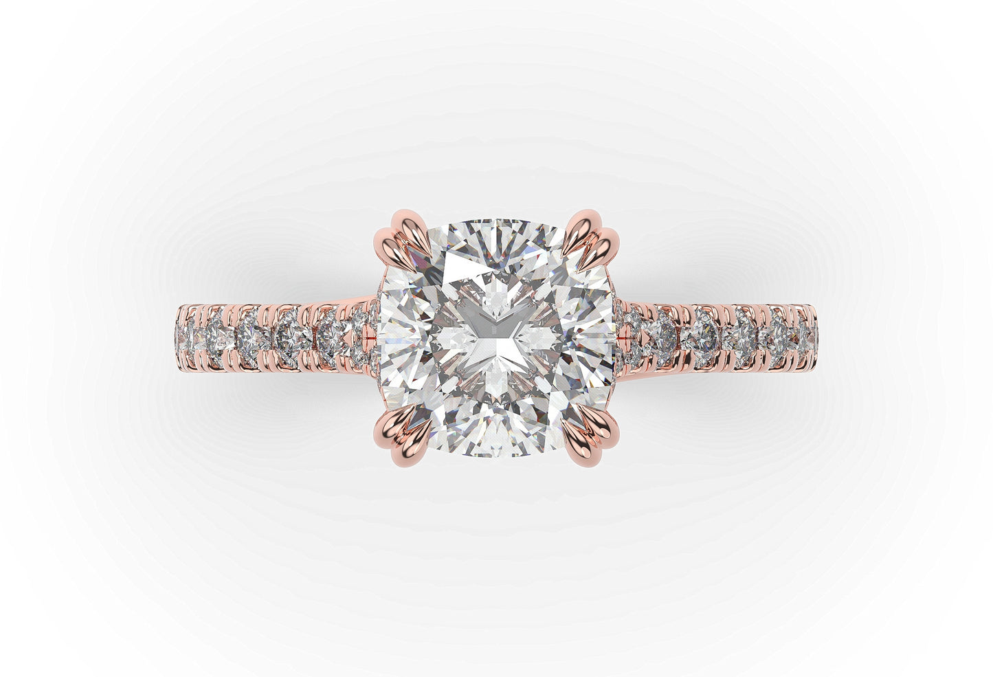 Cushion Rose Gold Pave Moissanite Engagement Ring