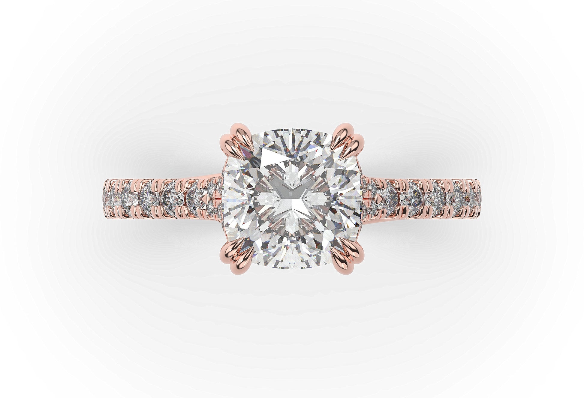 Cushion Rose Gold Pave Moissanite Engagement Ring