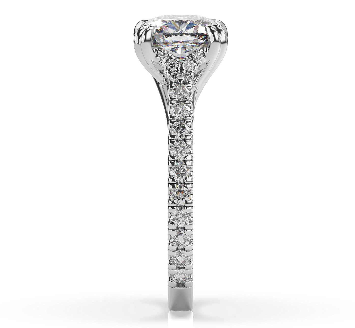 Cushion White Gold Pave Moissanite Engagement Ring