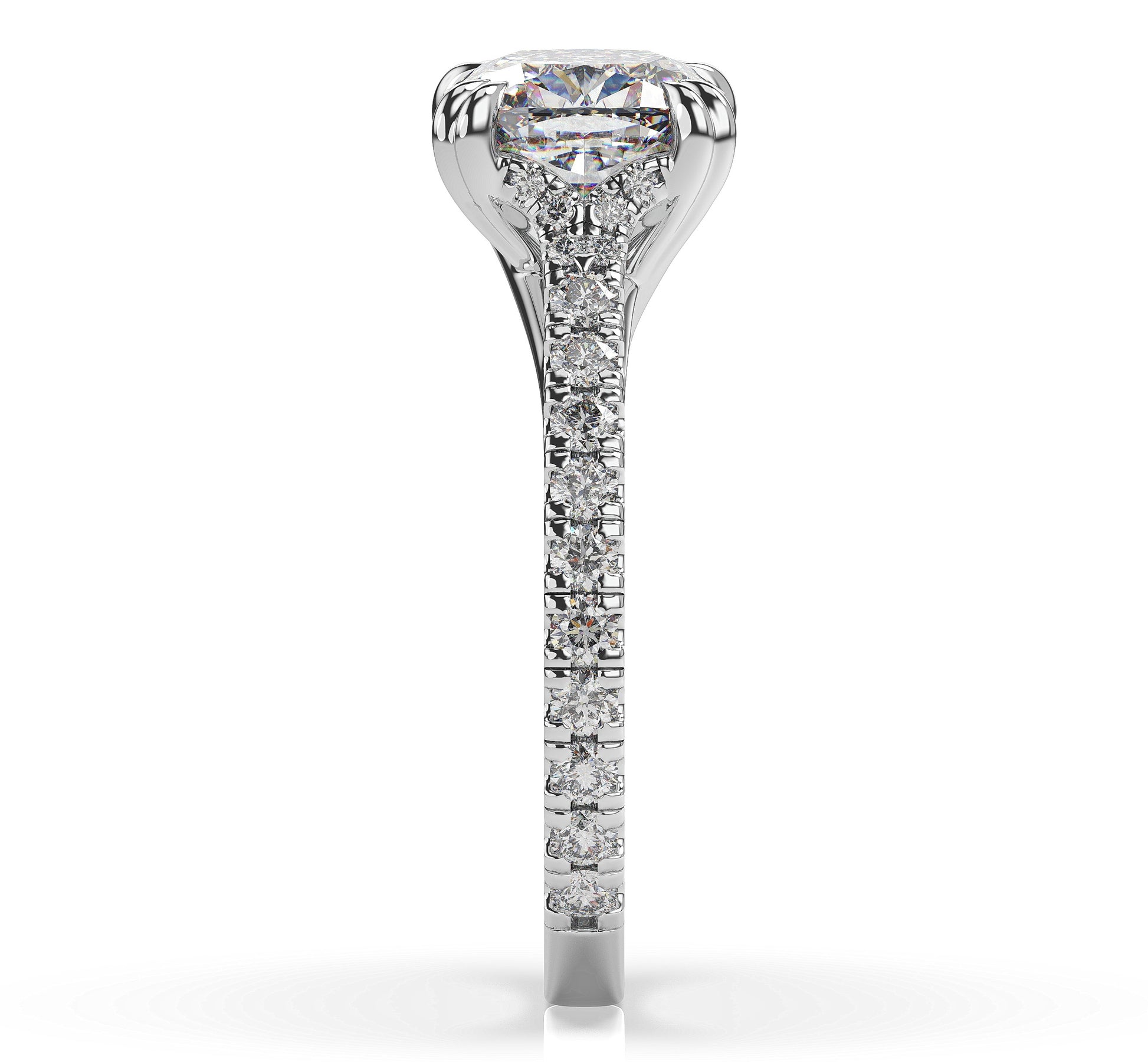 Cushion White Gold Pave Moissanite Engagement Ring
