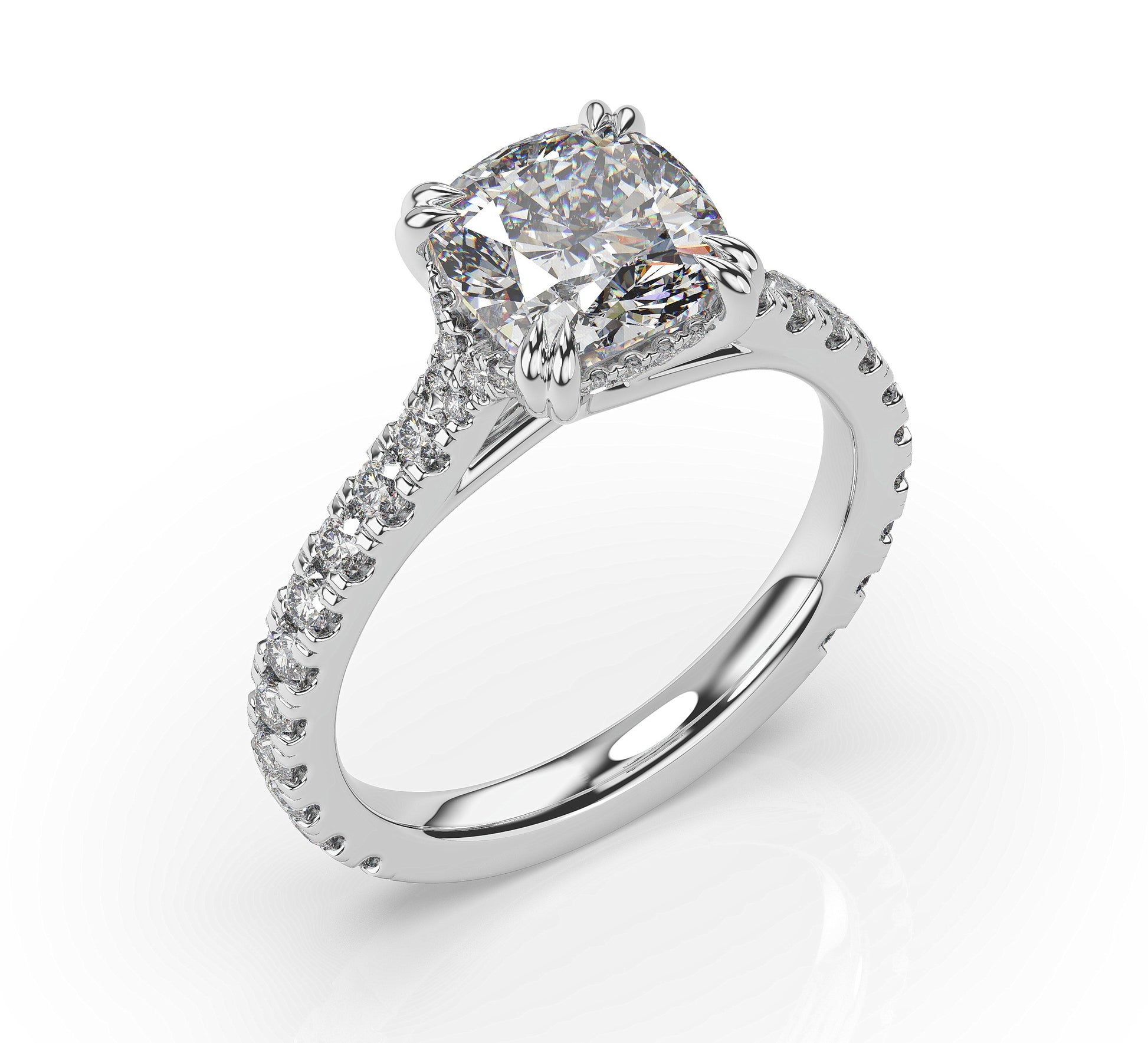 Cushion White Gold Pave Moissanite Engagement Ring