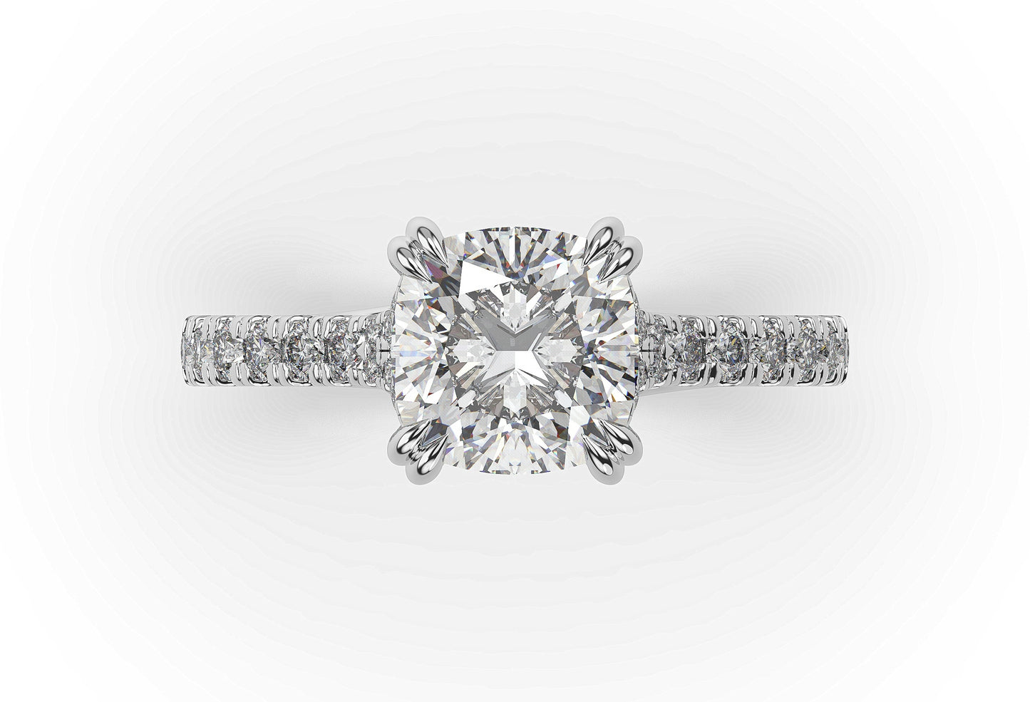 Cushion White Gold Pave Moissanite Engagement Ring