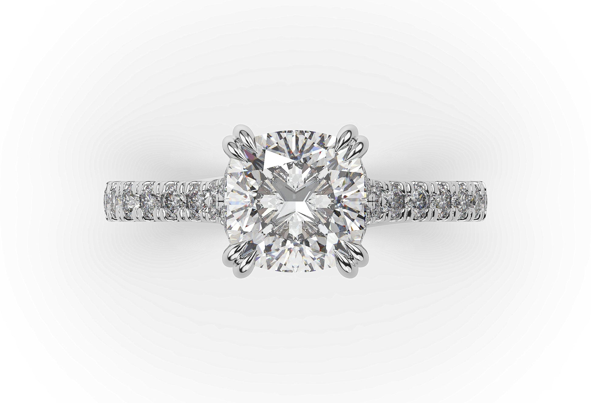 Cushion White Gold Pave Moissanite Engagement Ring