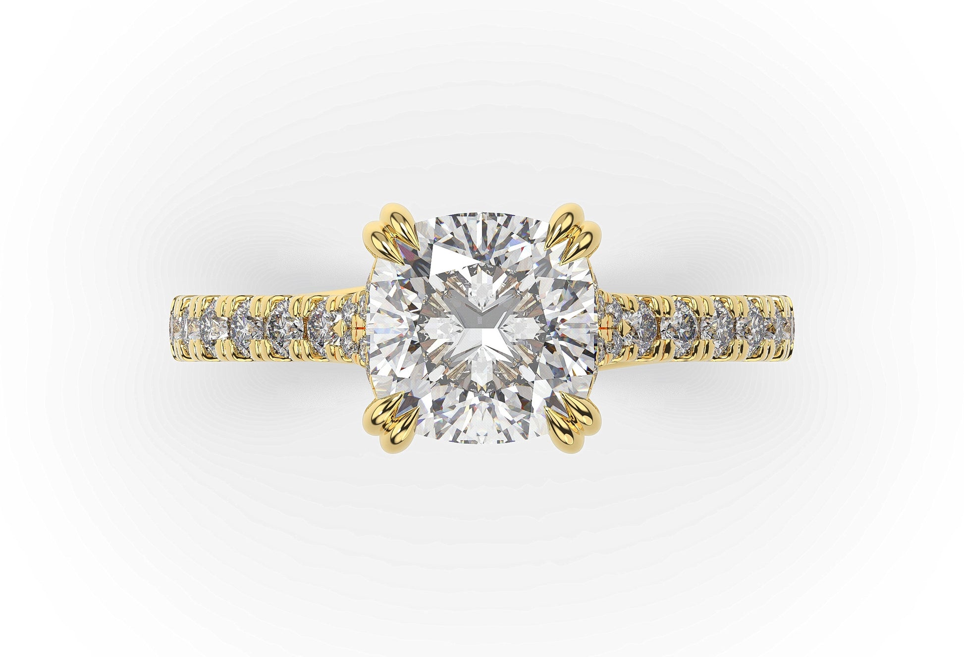 Cushion Yellow Gold Pave Moissanite Engagement Ring