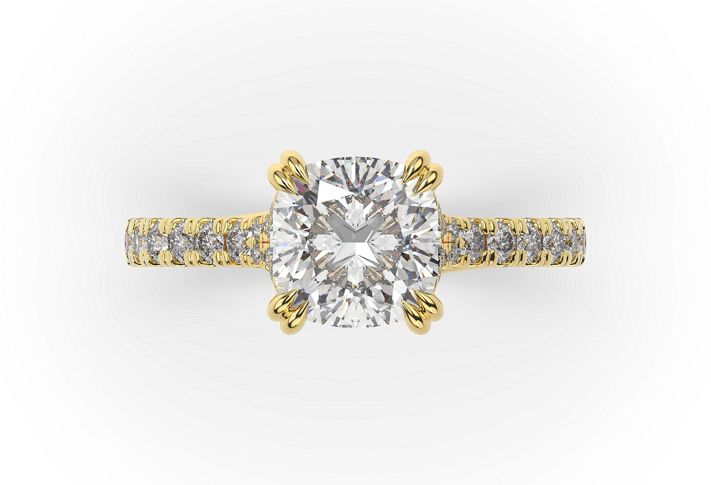 Cushion Yellow Gold Pave Moissanite Engagement Ring