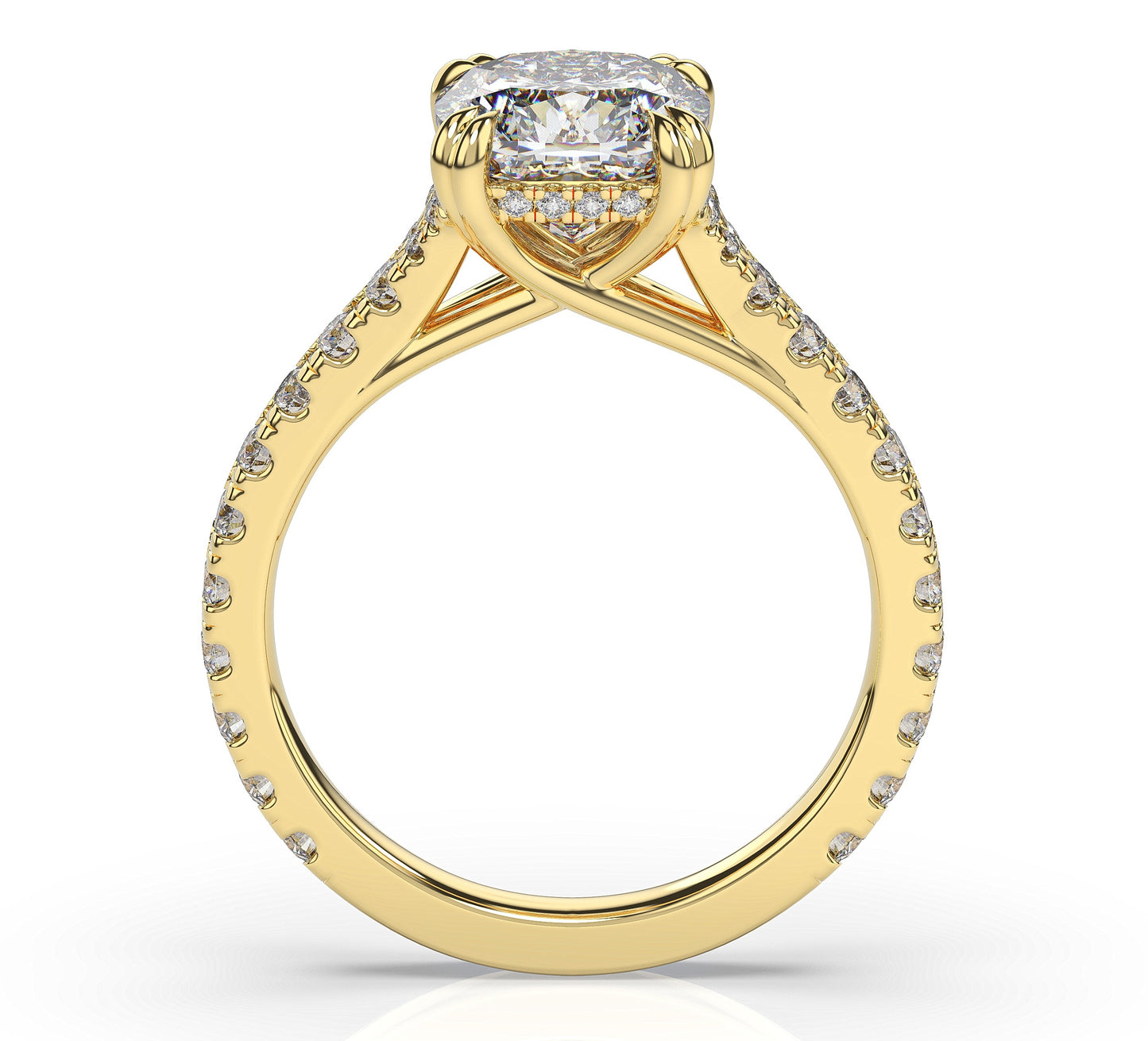 Cushion Yellow Gold Pave Moissanite Engagement Ring