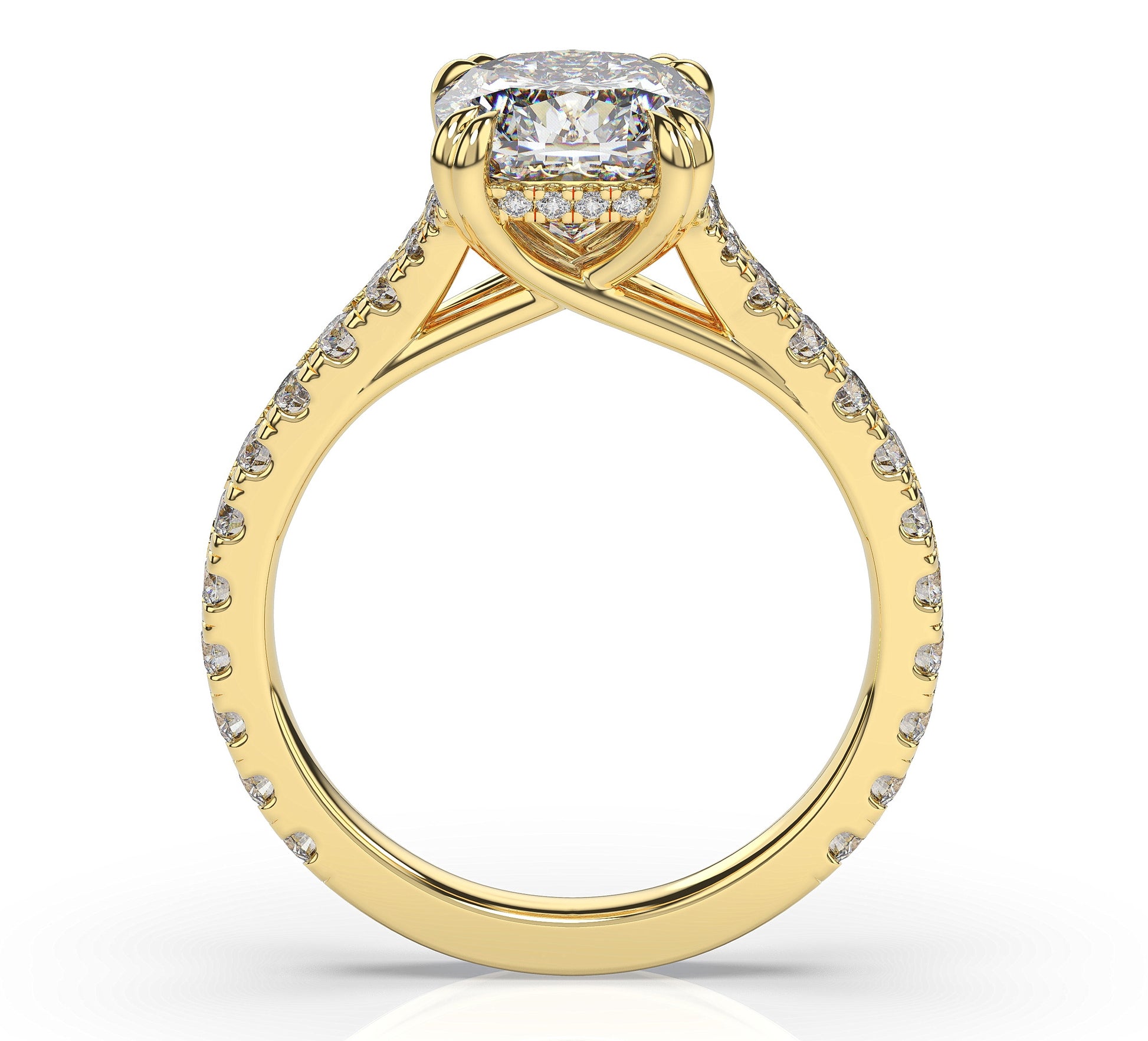 Cushion Yellow Gold Pave Moissanite Engagement Ring