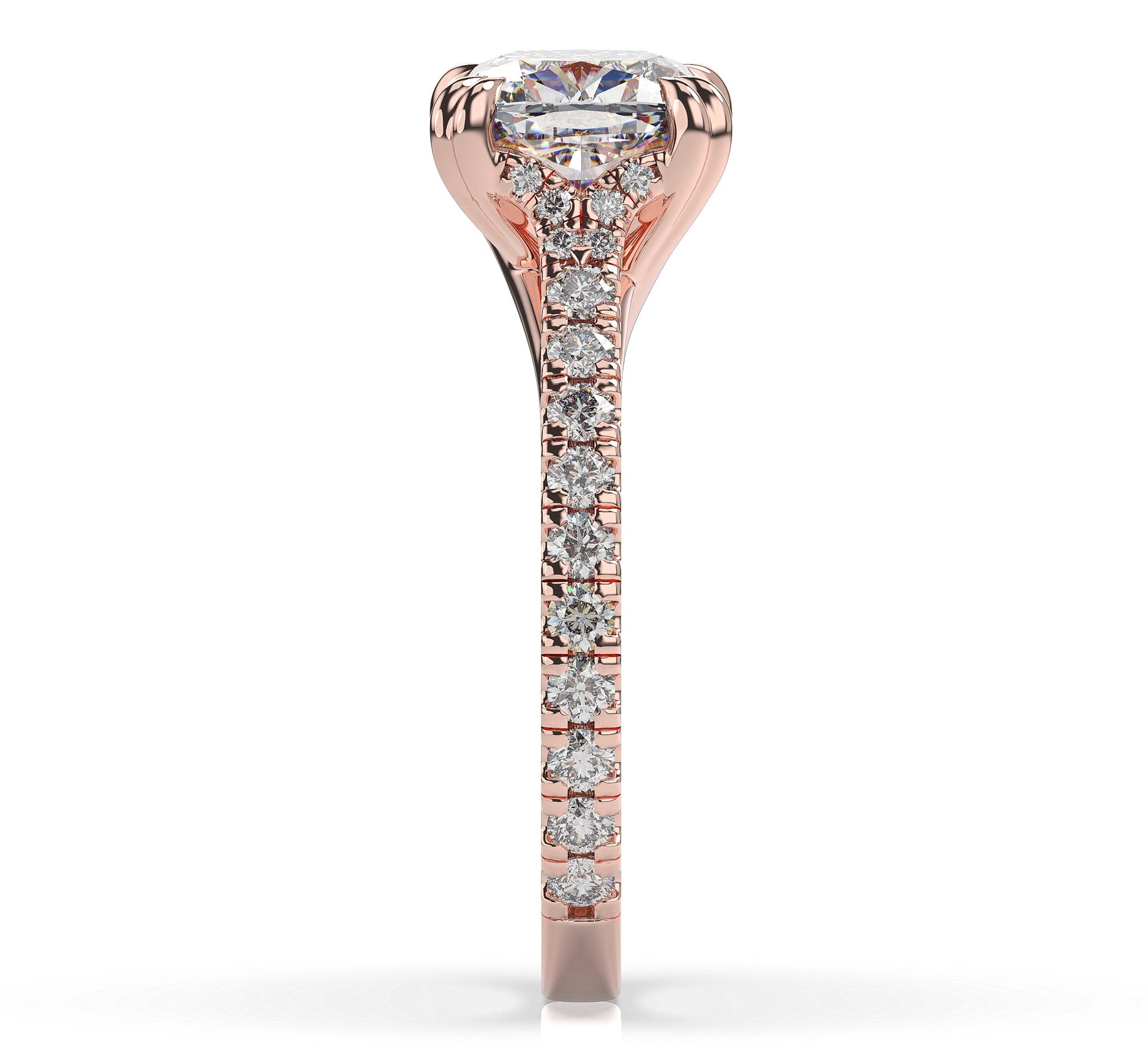 Cushion Rose Gold Pave Moissanite Engagement Ring
