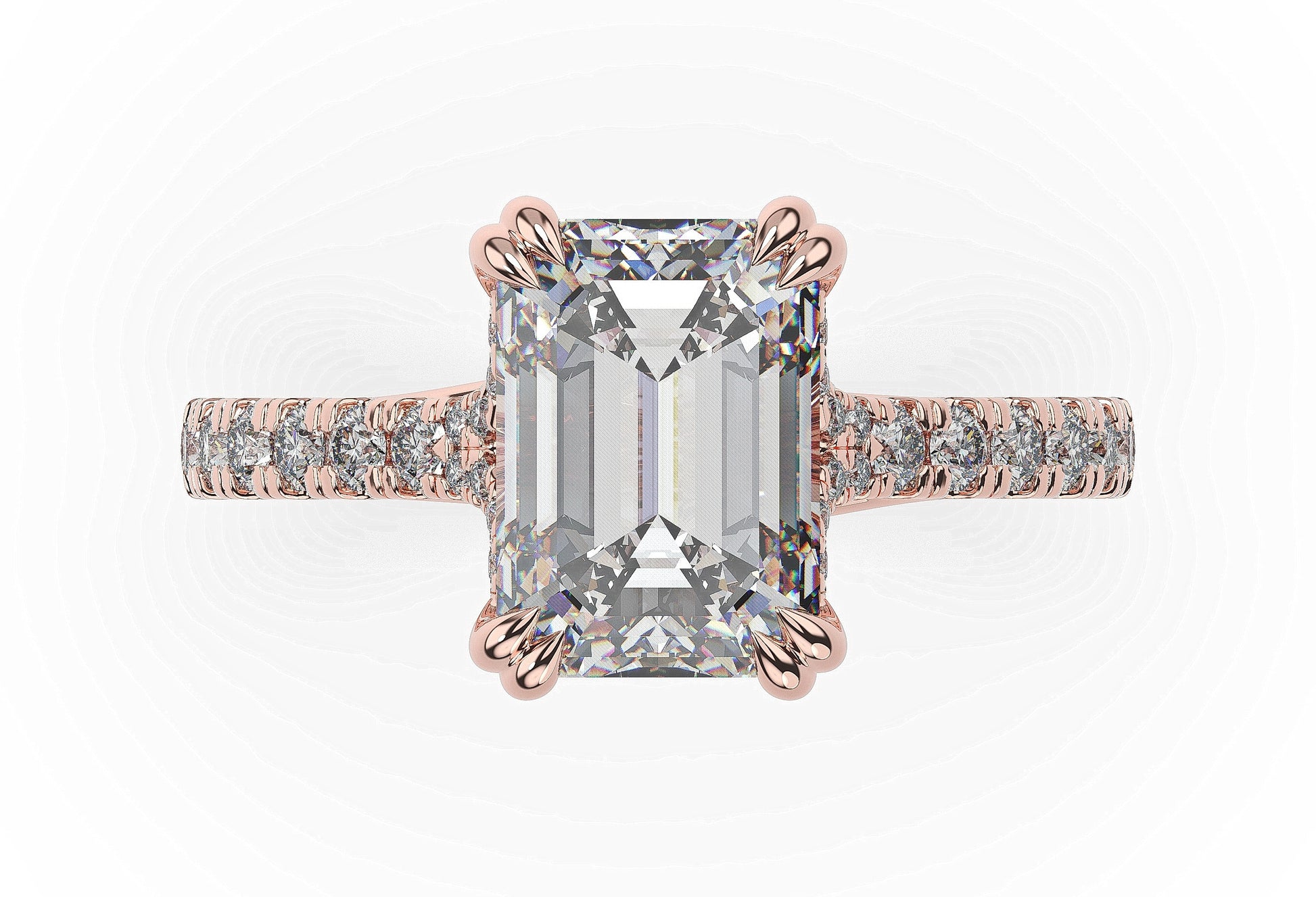 Emerald Rose Gold Pave Moissanite Engagement Ring