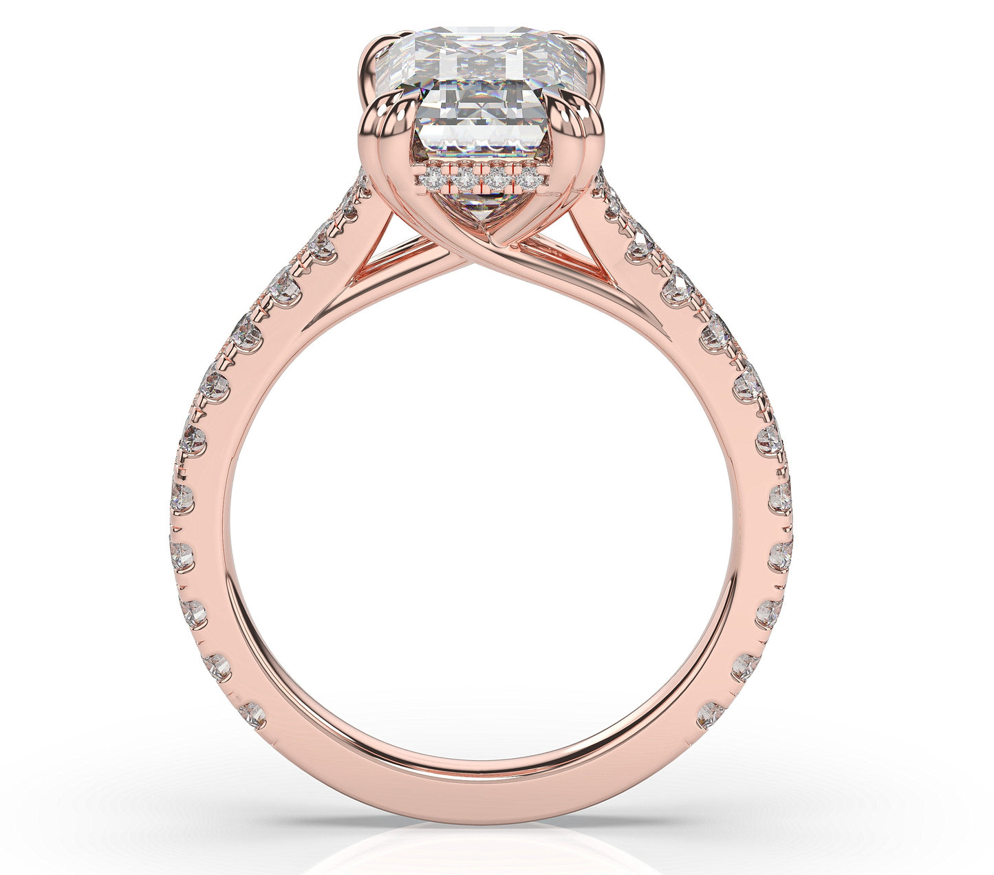 Emerald Rose Gold Pave Moissanite Engagement Ring
