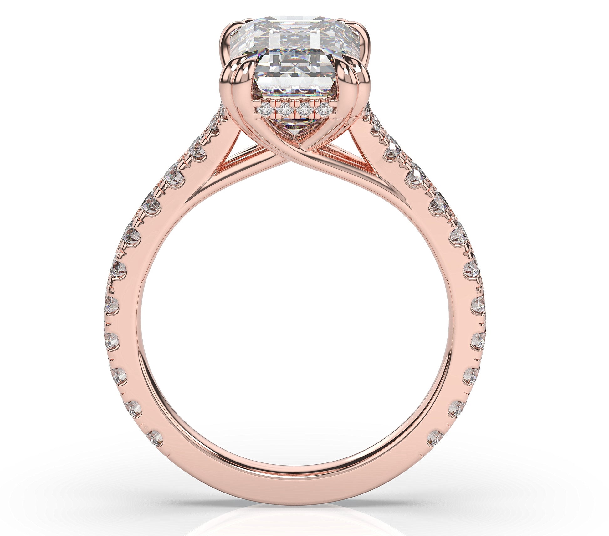 Emerald Rose Gold Pave Moissanite Engagement Ring