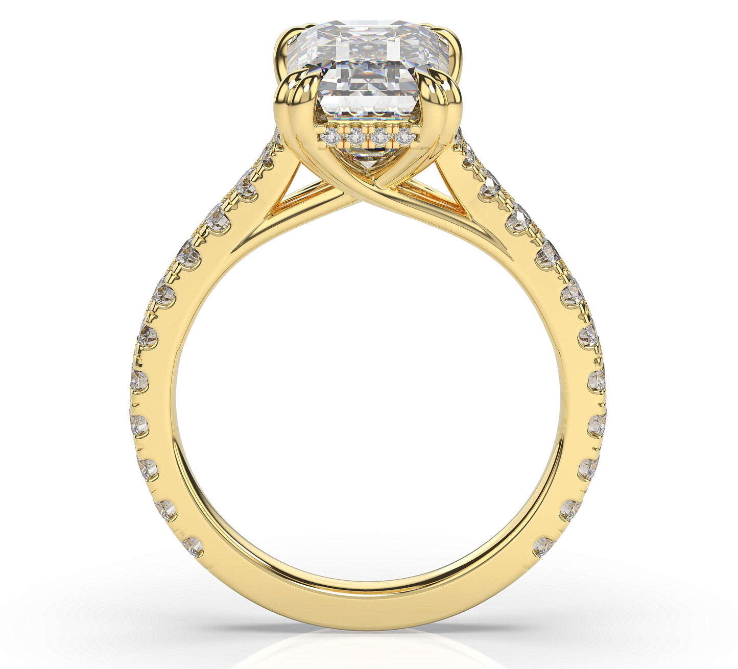 Emerald Yellow Gold Pave Moissanite Engagement Ring