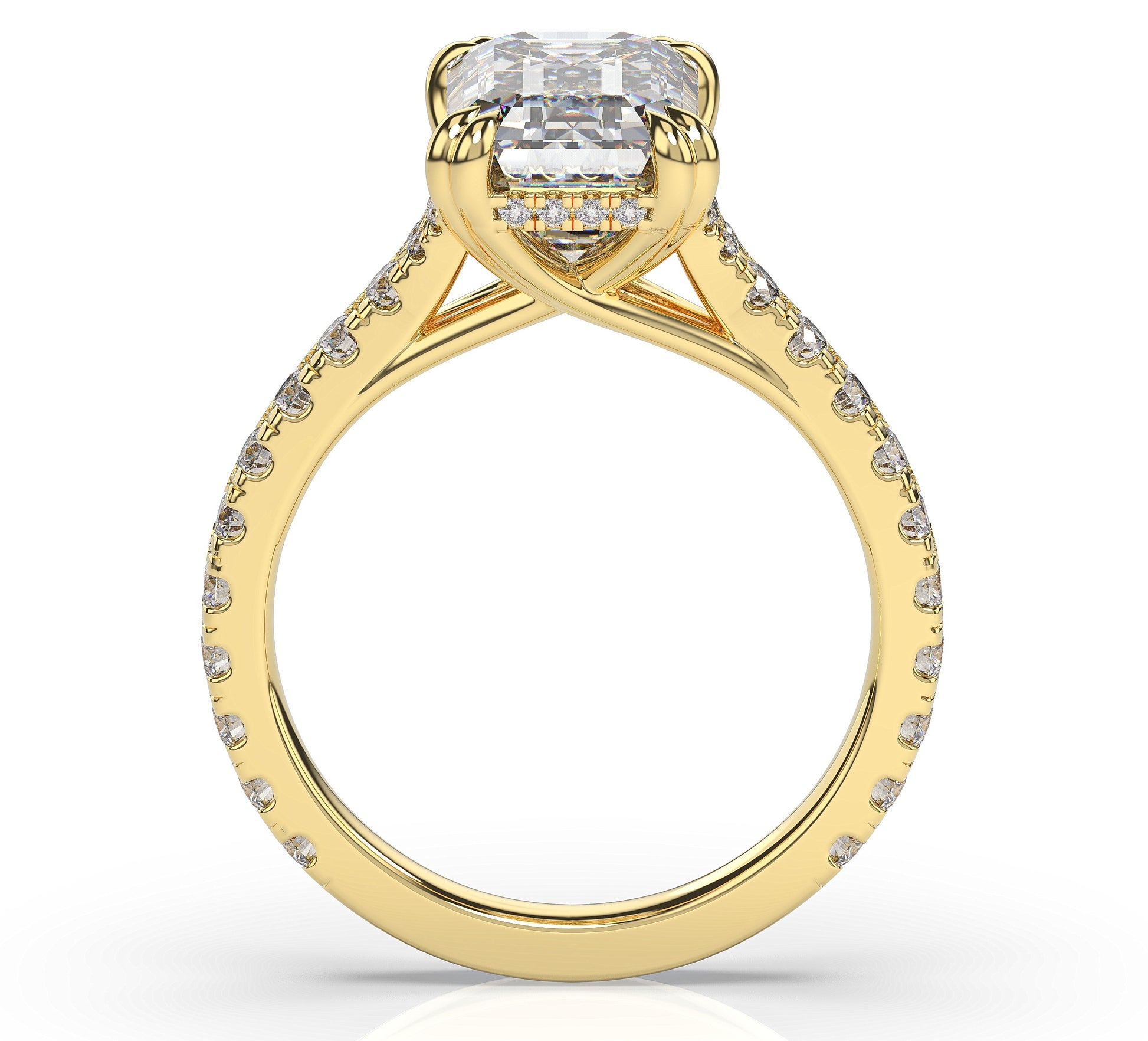 Emerald Yellow Gold Pave Moissanite Engagement Ring
