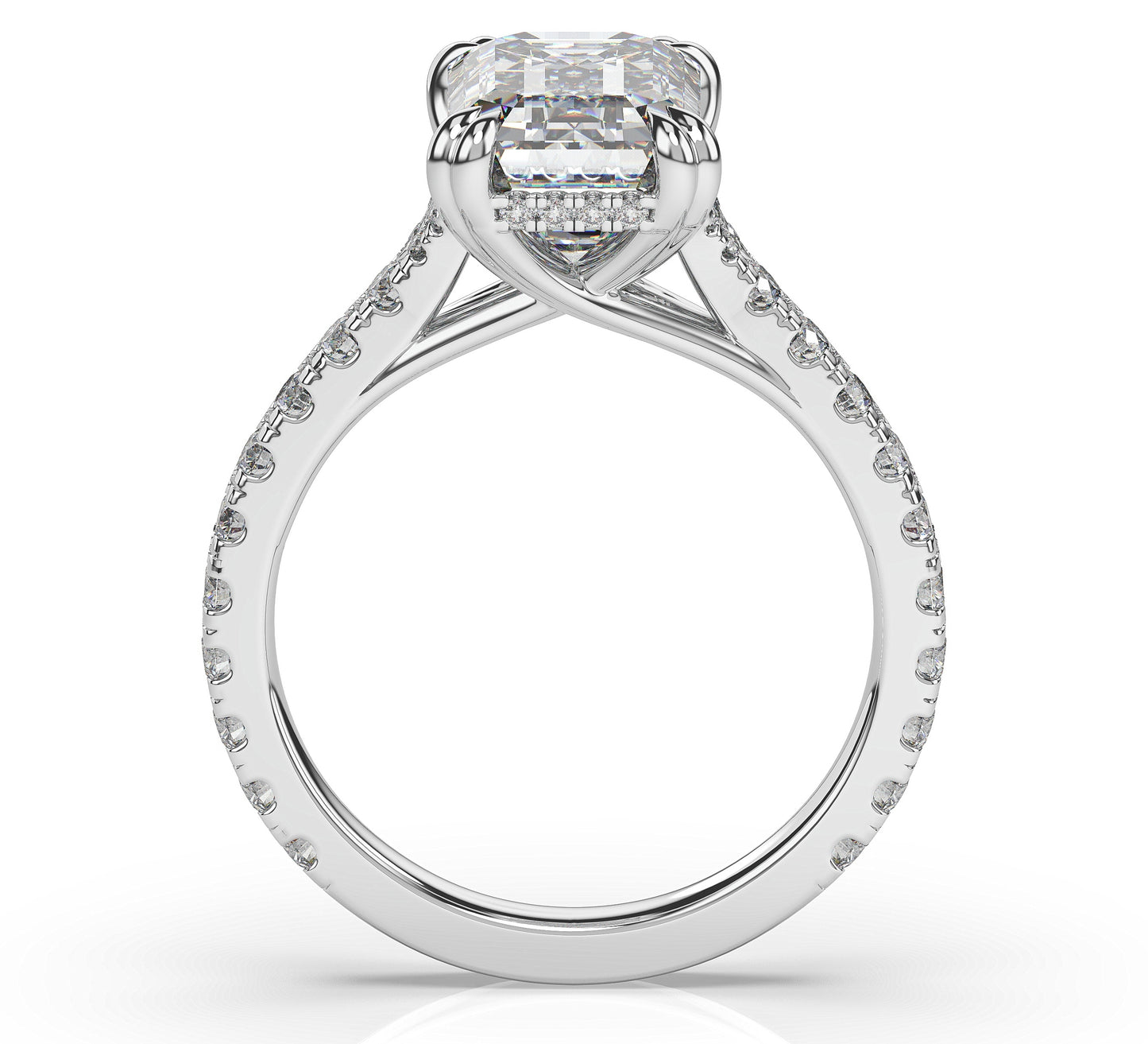 Emerald White Gold Pave Moissanite Engagement Ring