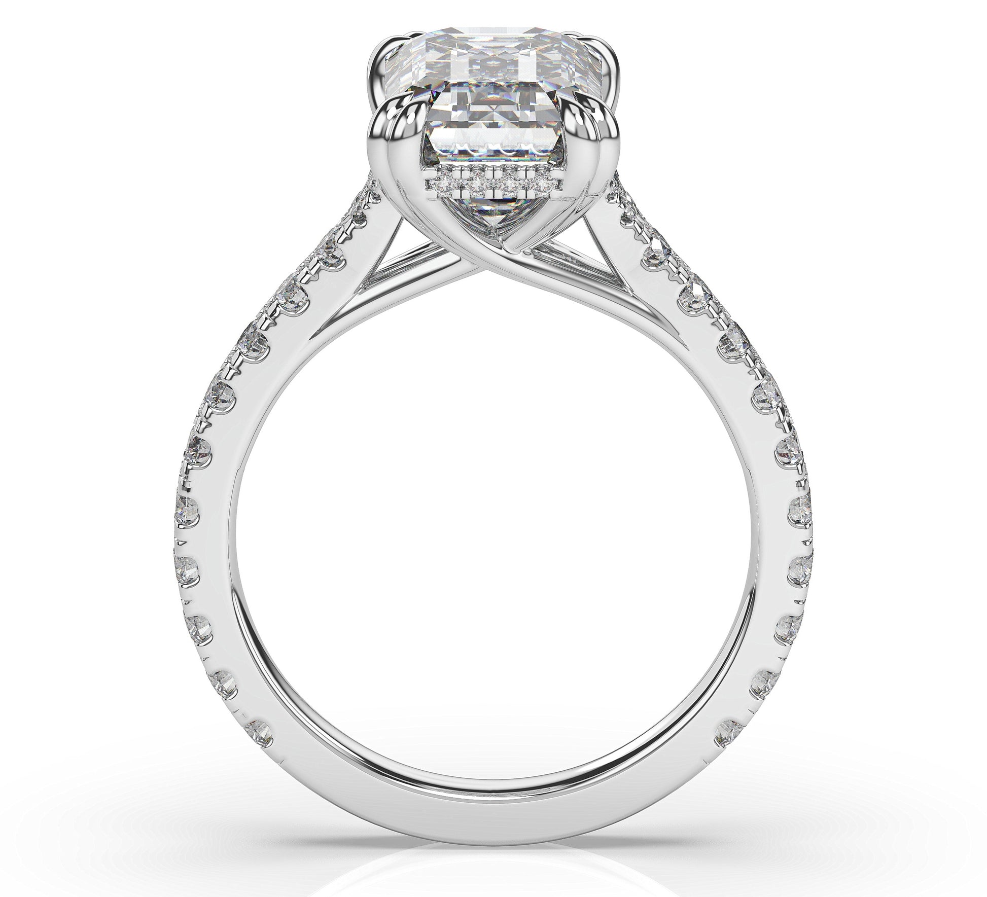 Emerald White Gold Pave Moissanite Engagement Ring