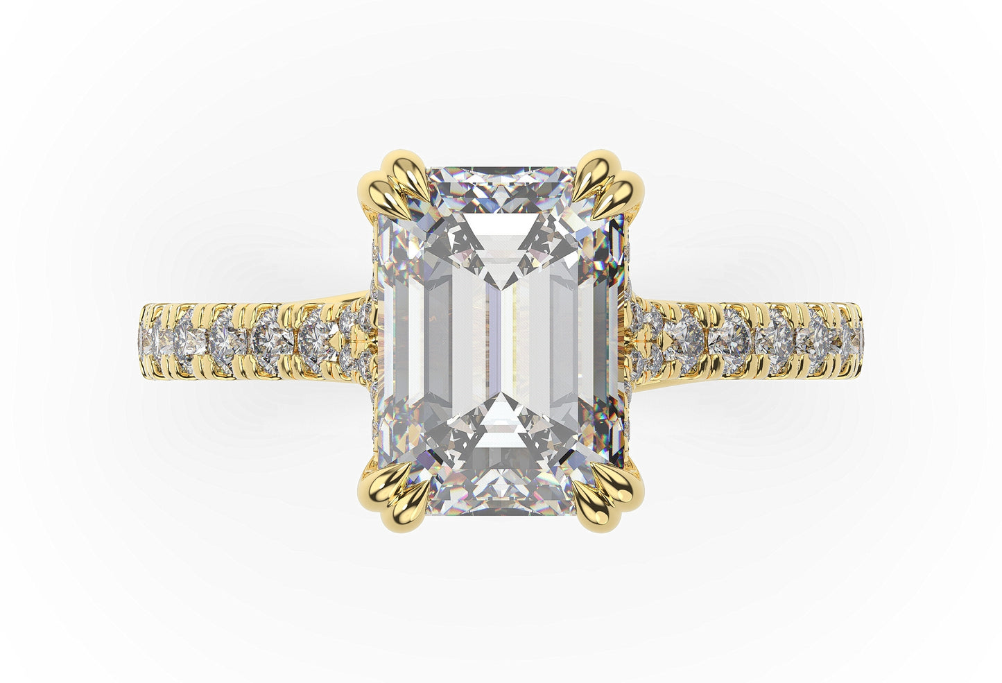 Emerald Yellow Gold Pave Moissanite Engagement Ring