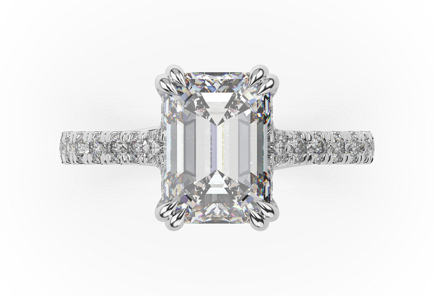 Emerald White Gold Pave Moissanite Engagement Ring