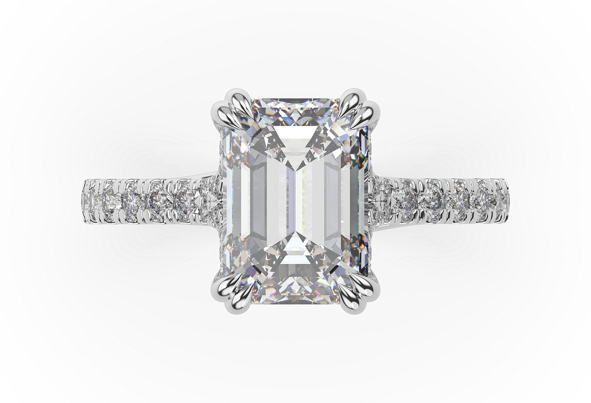 Emerald White Gold Pave Moissanite Engagement Ring
