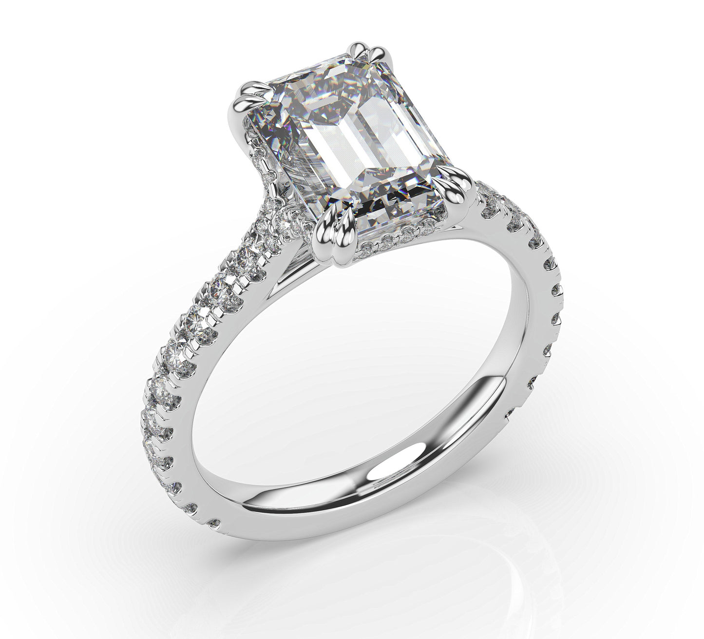 Emerald White Gold Pave Moissanite Engagement Ring