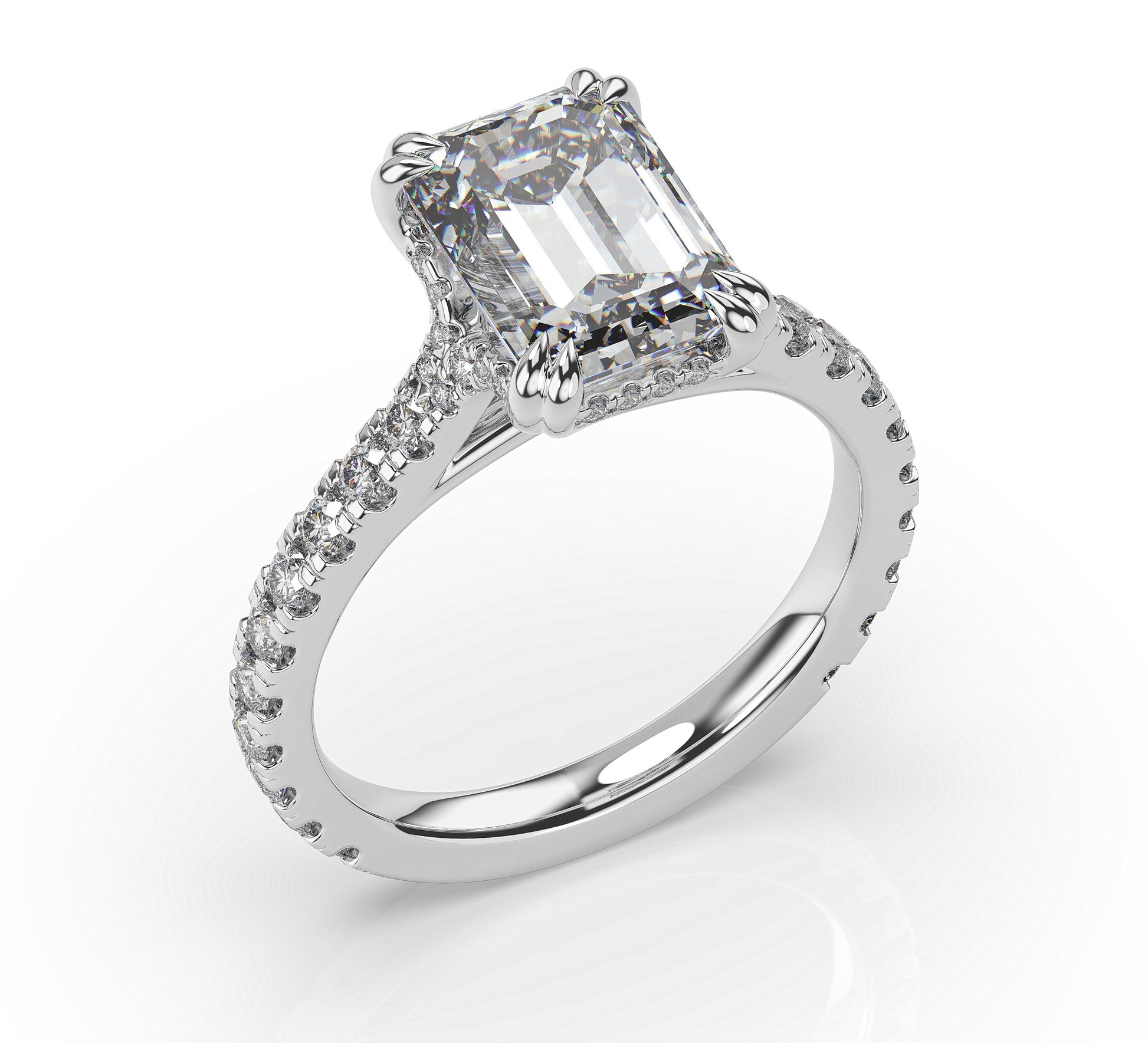 Emerald White Gold Pave Moissanite Engagement Ring